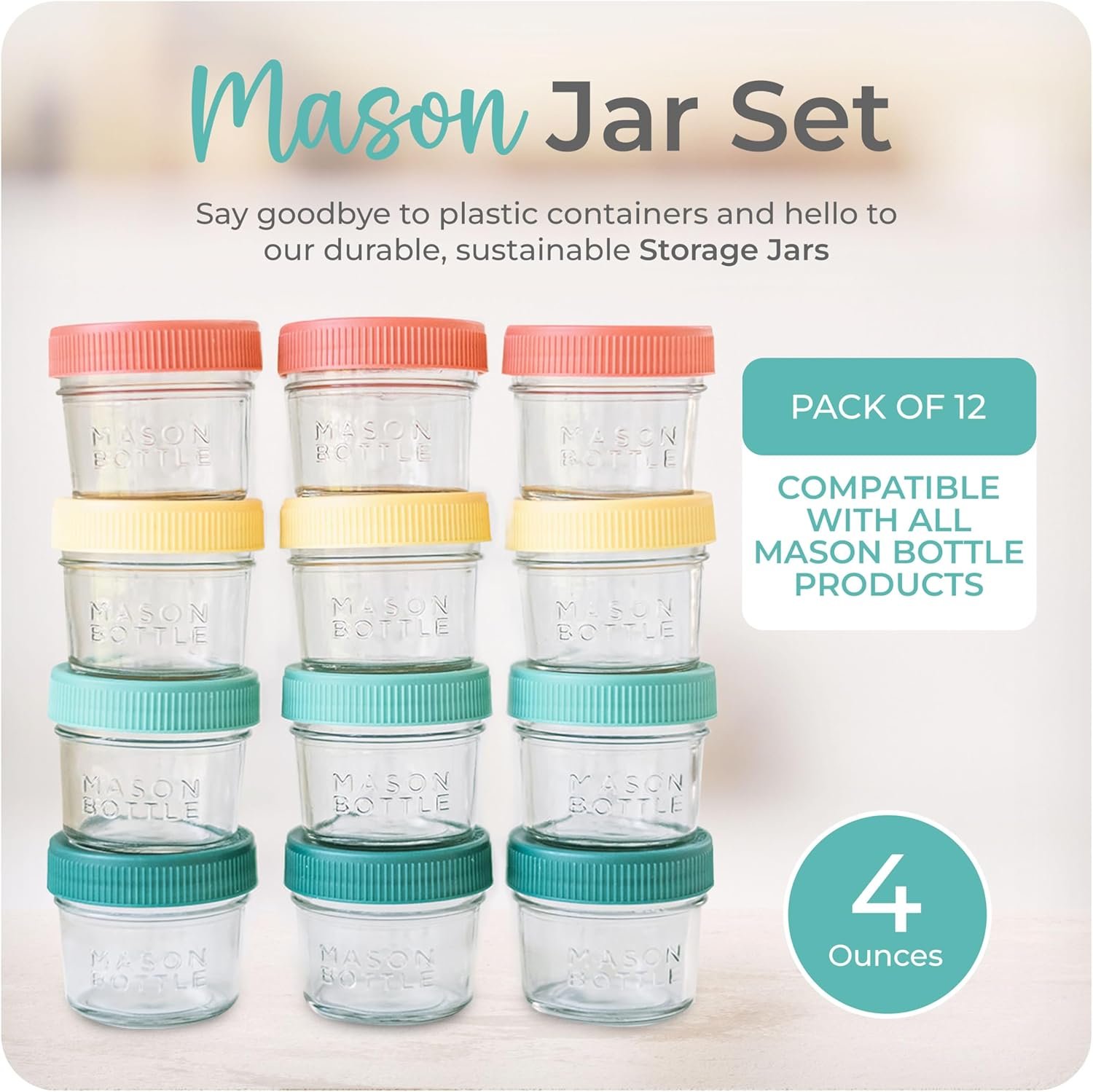 Mason Bottle 4oz Breast Milk Storage Jars (12-Pack) – Reusable Glass Baby Food Containers with Lid for Baby Formula & Breastmilk – Airtight, Stackable, Freezable - Image 3