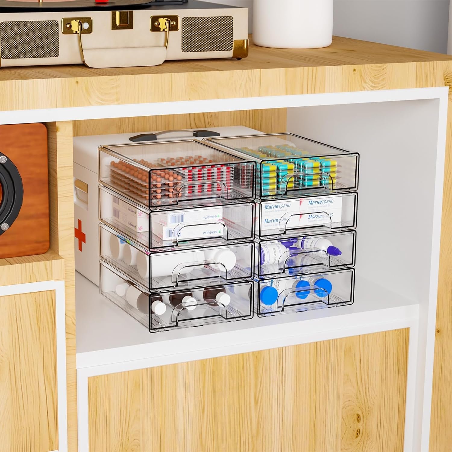 Yieach 2.2'' Tall Acrylic Clear Stackable Storage Drawer Organizer,8 Pack Desk Organization and Storage,Plastic Office Supply Organizer,Drawer Storage Organizer for Makeup,Accessory,Pen,Art Crafts - Image 7