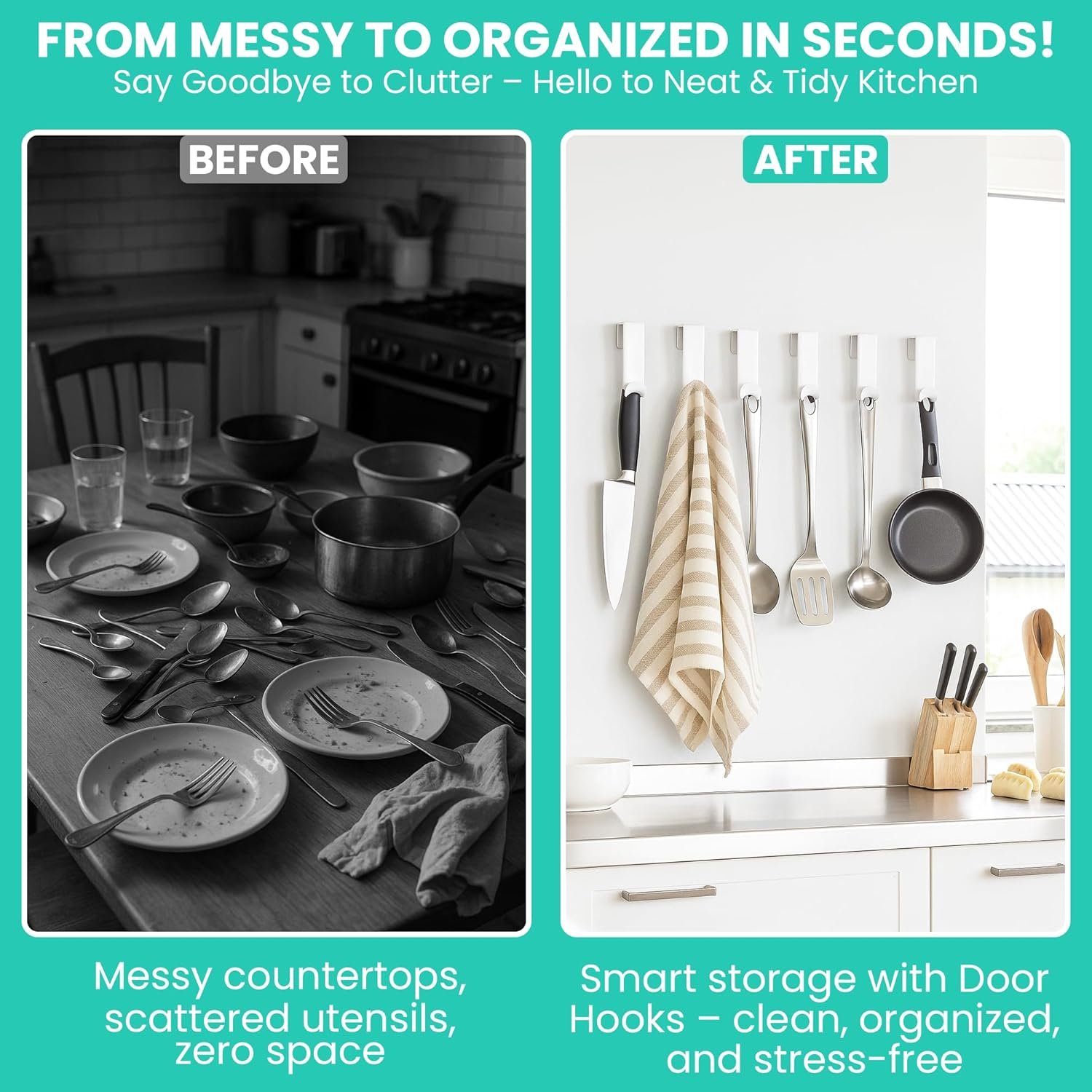 Iconikal 6-Pack Over The Door Hooks Plastic White Valet Hanger for Coats Towels Robes Bags Bathroom Bedroom Closet Organizer No Tools Bulk Pack - Image 7