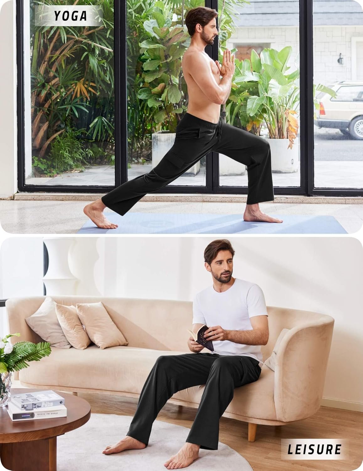 PINSPARK Men's Cargo Sweatpants with Pockets Open Bottom Baggy Cotton Jogger Sweatpants Uncuffed Lounge Pants Straight Leg - Image 7