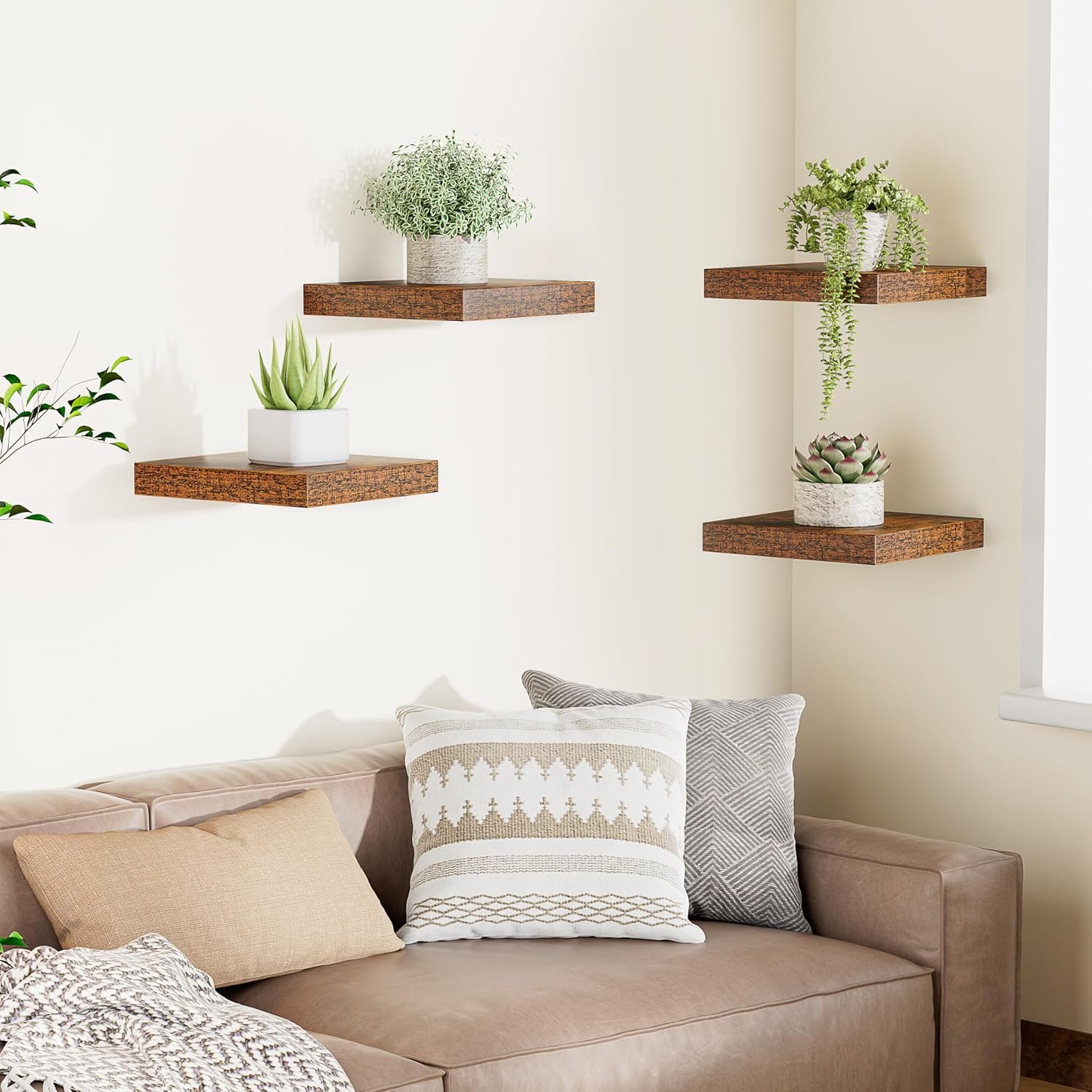 Olakee Corner Floating Shelf Set of 4, 9.84’’ Rustic Wood Wall Mounted Corner Shelf for Bathroom, Bedroom, Kitchen, Living Room, Farmhouse, Office-Heavy Duty Floating Shelves – Carbonized Black - Image 9