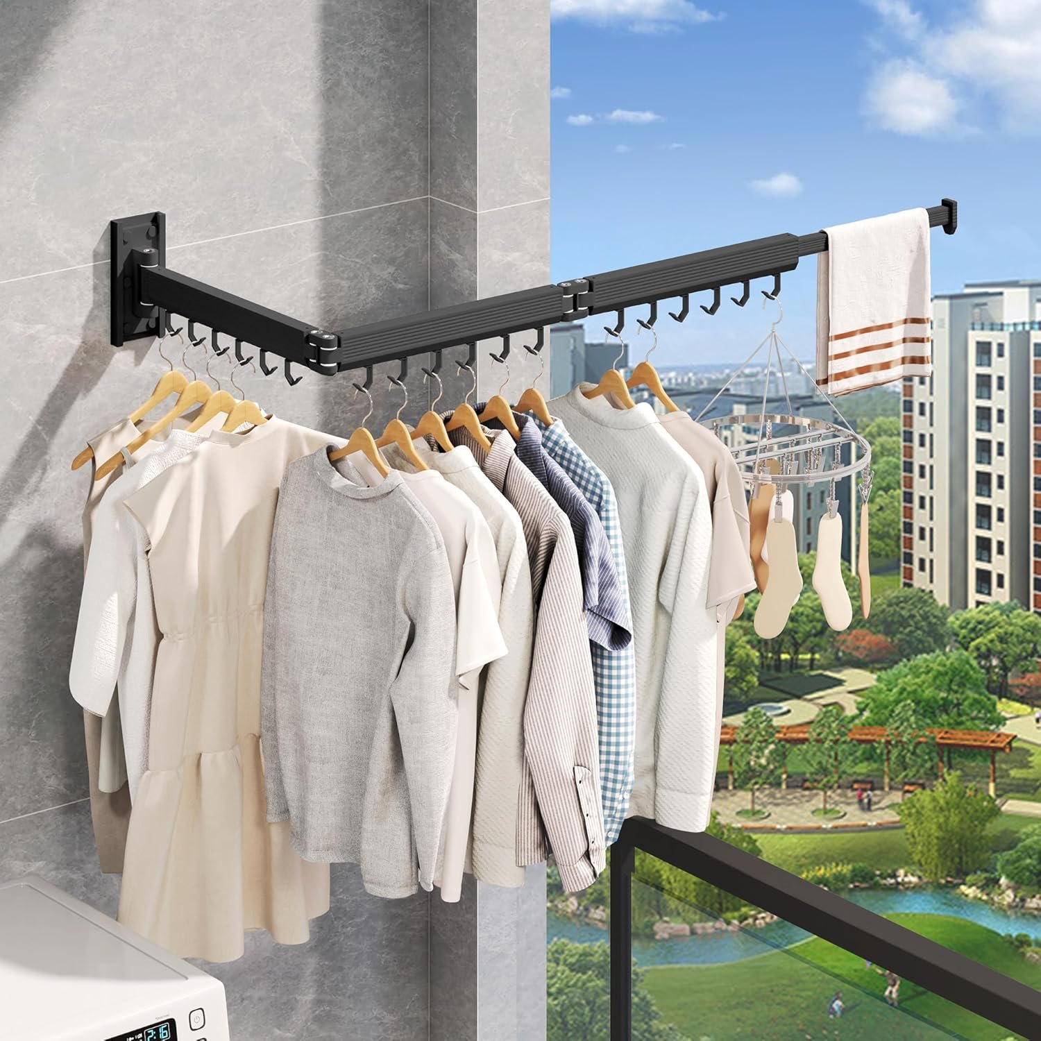 Wall Mounted Clothes Drying Rack, Collapsible Laundry Drying Rack, Retractable Foldable Drying Rack Clothing for Hanging Clothes - Image 5