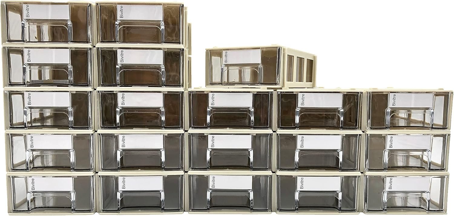 Stackable Storage Drawers Set of 20, Plastic Drawers Organizer for Small Parts Screw Craft Organizer, Mini Drawer Organizer with Dividers and Paper Labels(GREY) - Image 7