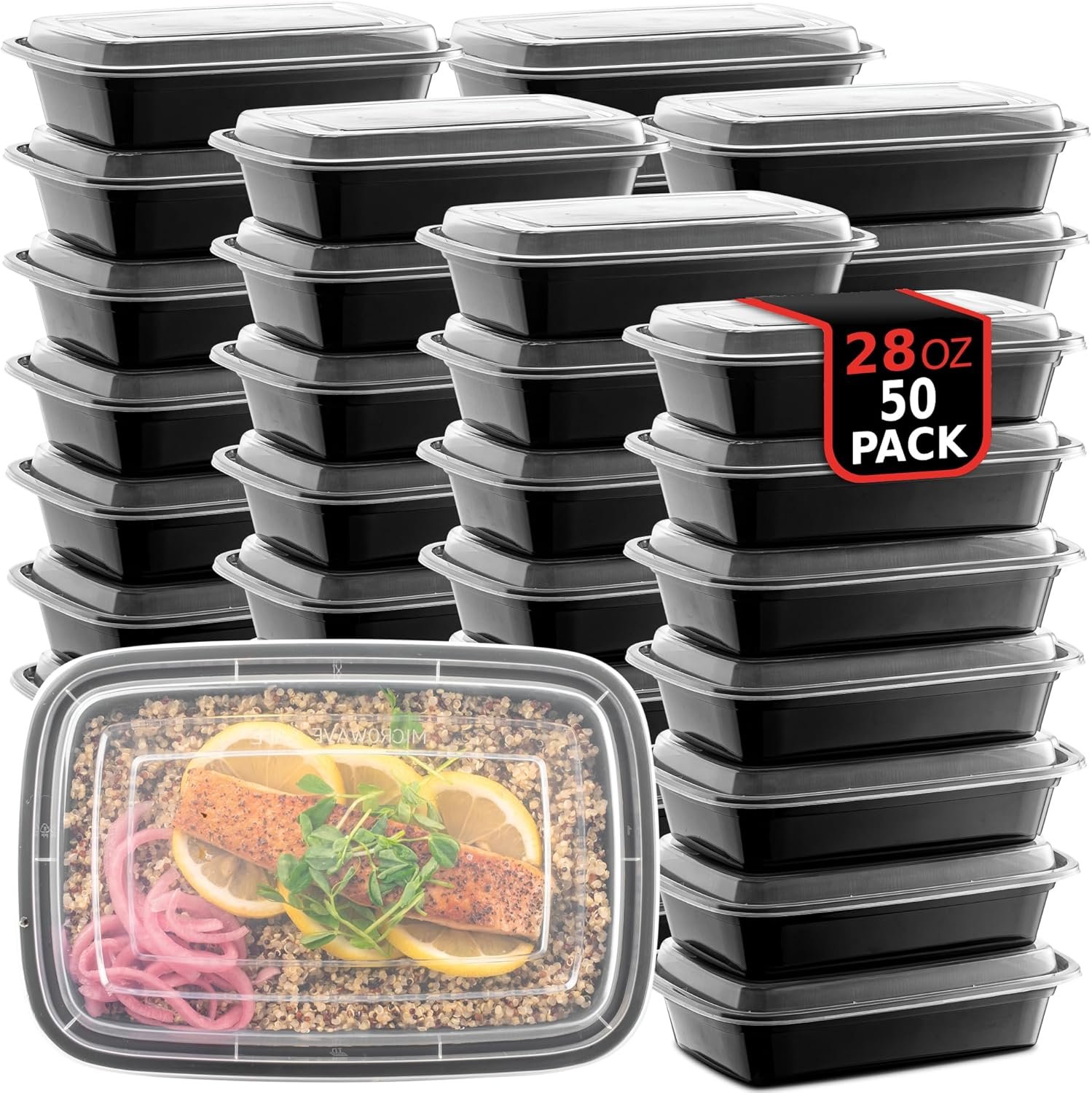50-Pack Reusable Meal Prep Containers Microwave Safe Food Storage Containers with Lids, 28 oz - 1 Compartment Take Out Disposable Plastic Bento Lunch Box To Go, BPA Free - Dishwasher & Freezer Safe - Image 2