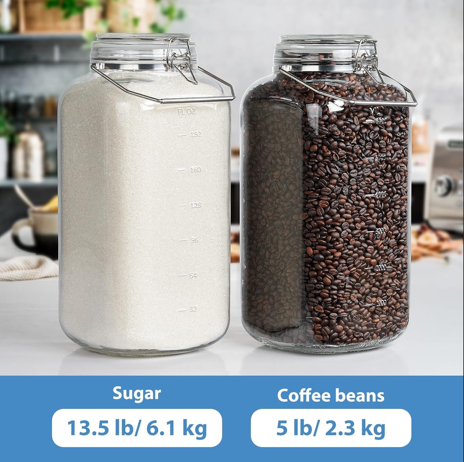 2 Gallon Glass Jar with Airtight Lid, 1 Pack Glass Storage Jars with Sturdy Stainless Steel Handle(256 FL Oz), Wide Mouth Jar, Flour Sugar Storage Containers for Rice, Cereals, Oats, Flour - Image 6