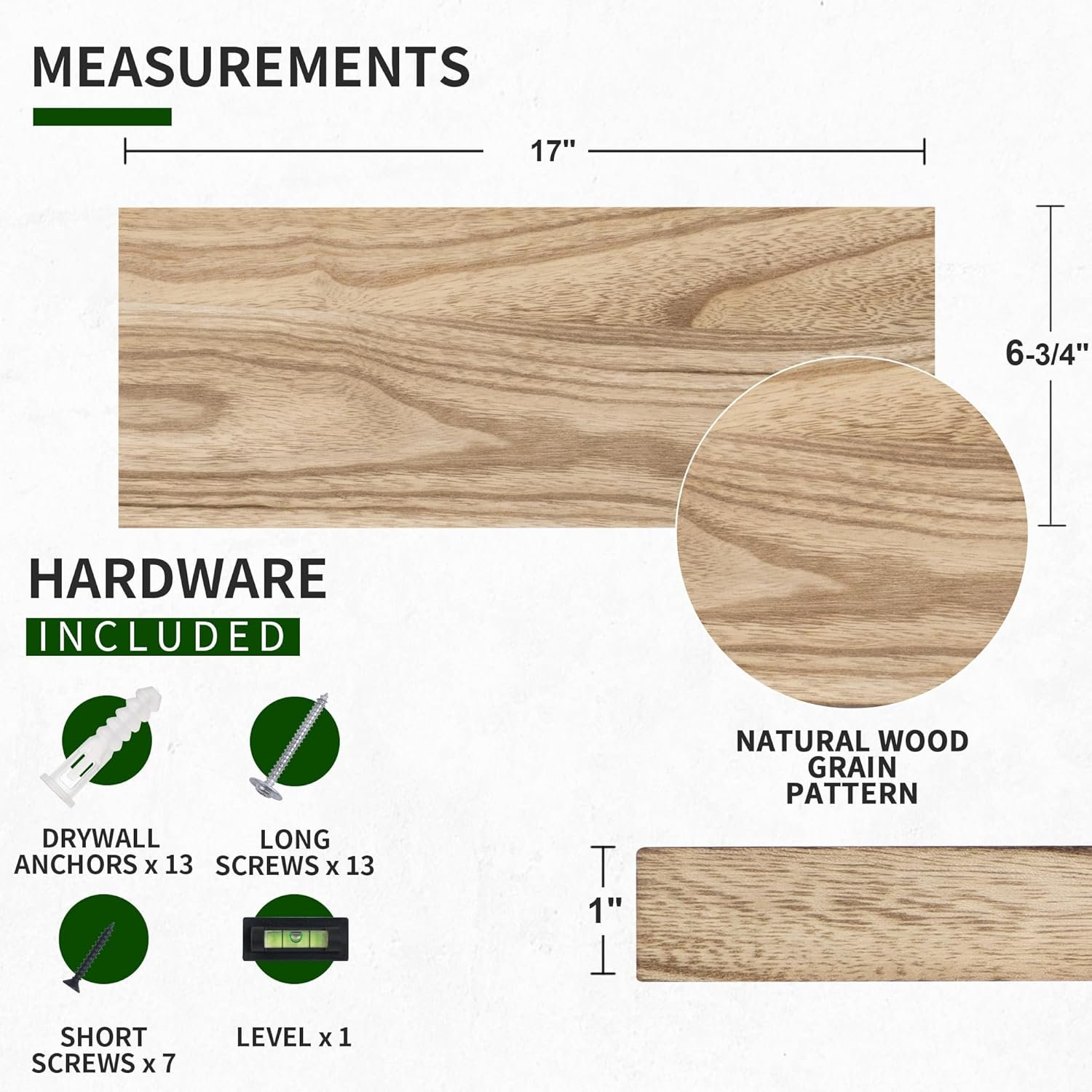 Marsmiles Wood Floating Shelves for Wall Set of 3, 17 Inch Wide Rustic Wooden Floating Shelves, Invisible Wall Mounted Display for Living Room Bedroom Kitchen Bathroom Office, Carbonized Black - Image 3