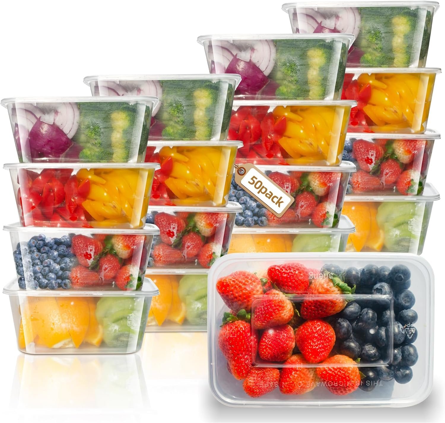 50 Sets 17oz/500ml Disposable Food Container Box with Lids, Stackable Clear Plastic Food Storage Box, Dispensing Meal Prep Food Container for Keto Lunch Snack Microwave Safe - Image 2