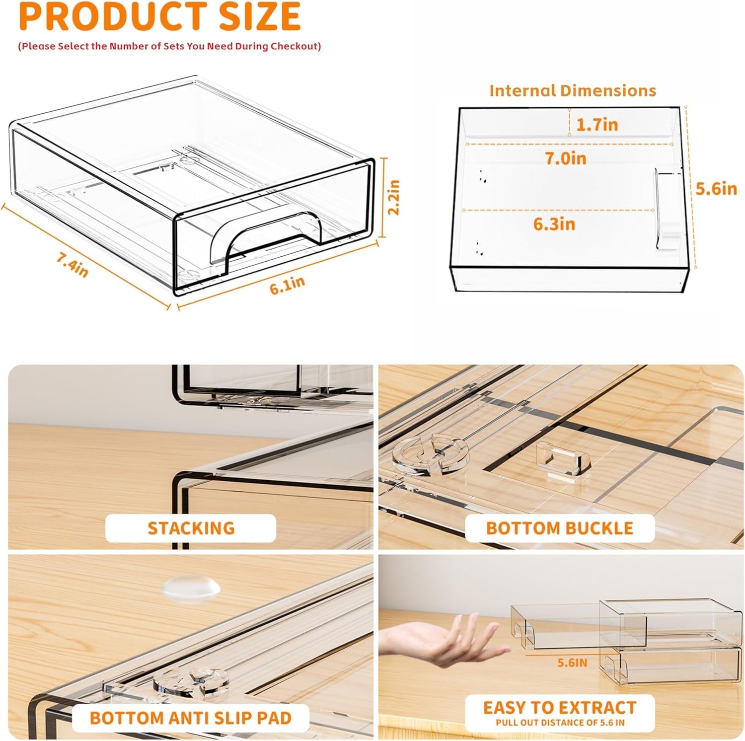 Yieach 2.2'' Tall Acrylic Clear Stackable Storage Drawer Organizer,8 Pack Desk Organization and Storage,Plastic Office Supply Organizer,Drawer Storage Organizer for Makeup,Accessory,Pen,Art Crafts - Image 4