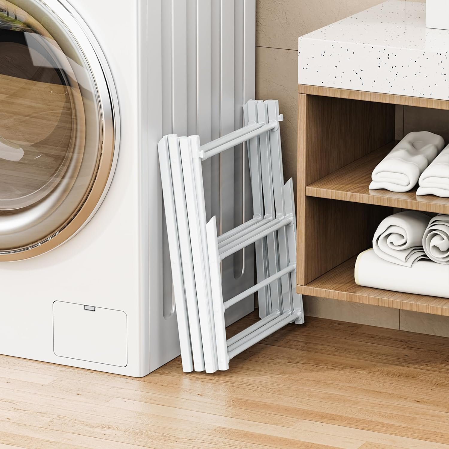 Foldable Drying Rack Clothing, 3-Tier Portable Clothes Drying Racks for Indoor & Outdoor, Anti-Rust Compact Laundry Rack Collapsible, White 29" D x 14" W x 41" H - Image 4