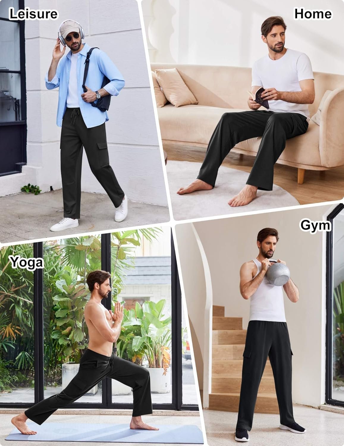 PINSPARK Men's Cargo Sweatpants with Pockets Open Bottom Baggy Cotton Jogger Sweatpants Uncuffed Lounge Pants Straight Leg - Image 8
