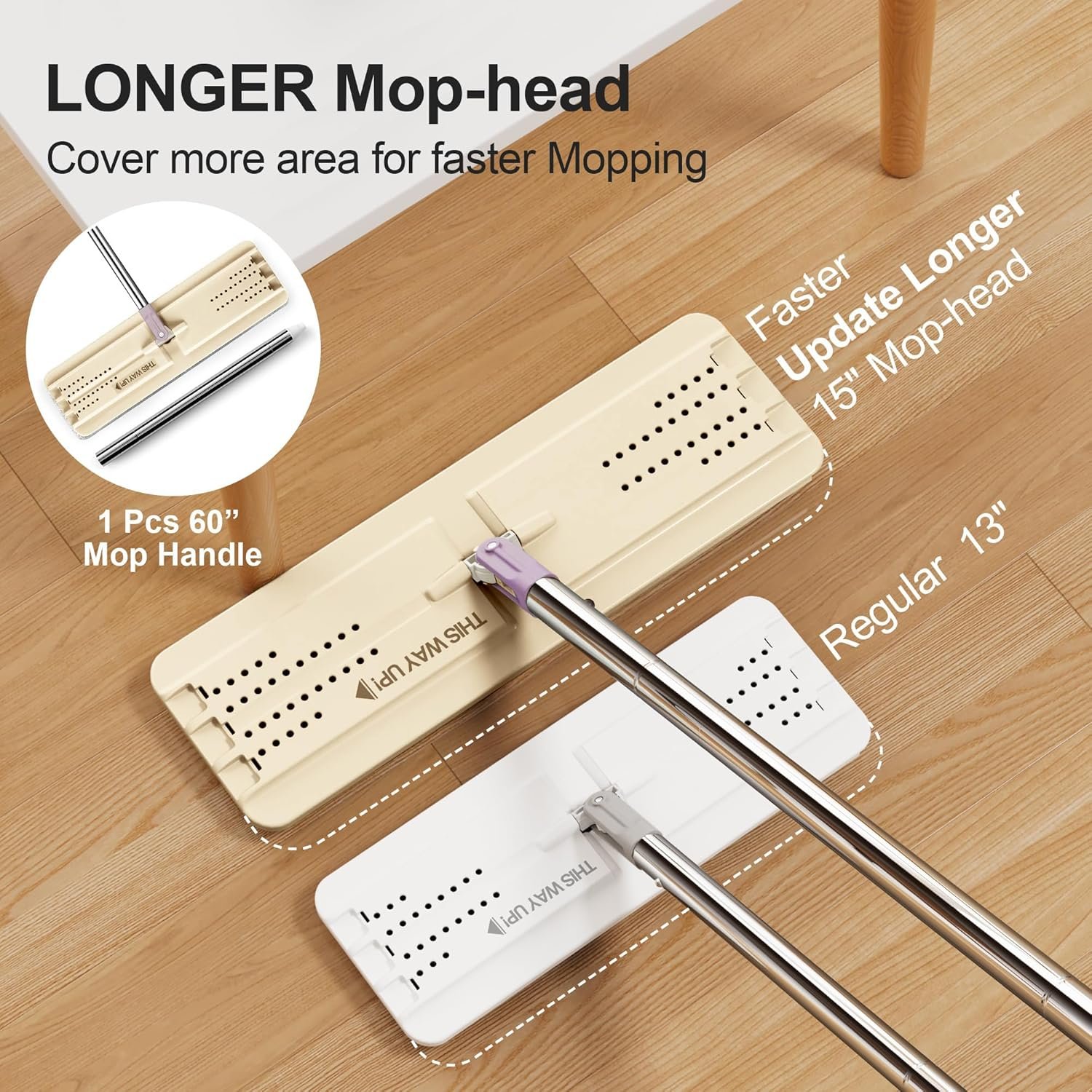 JOYMOOP Mop and Bucket Set (Beige & Blush Brown) with Extension Handle, Ideal for Floor, Window, and Wall Cleaning - Includes 5 Washable Microfiber Pads for Wet and Dry Use - Image 6