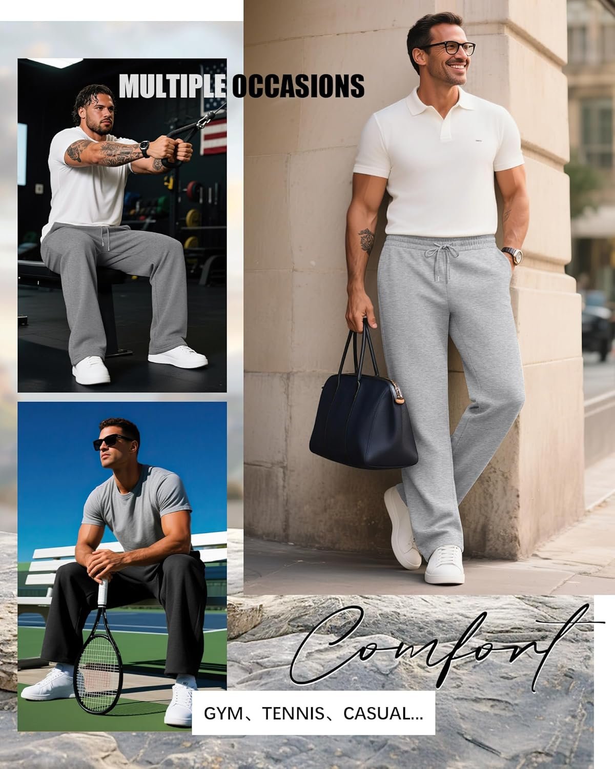 3 Pack Men's Big and Tall Sweatpants Athletic Workout Lounge Pants Plus Size Drawstring Joggers with 3 Pockets - Image 4