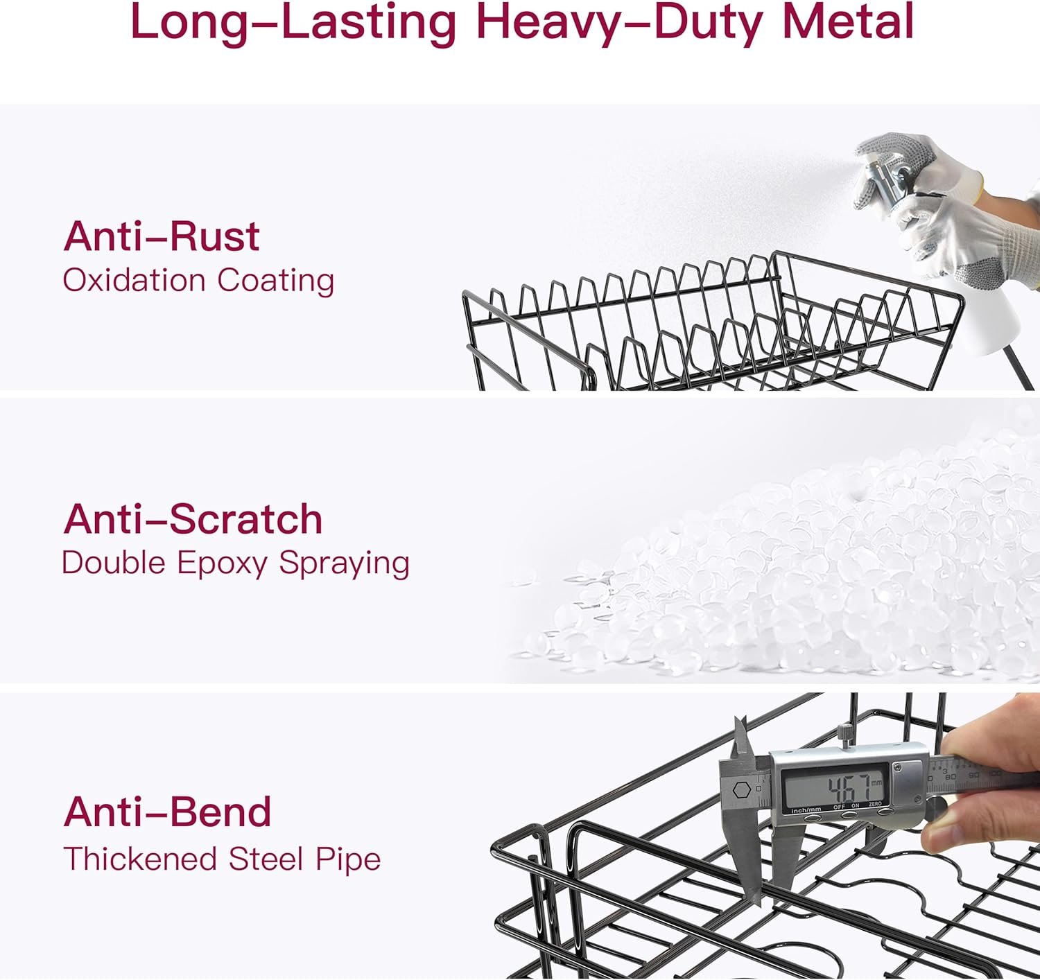 BOOSINY 2 Tier Black Large Stainless Steel Dish Drainers Drying Rack for Kitchen Counter with Drainboard, Rust Proof Metal, Space Saving, Modern Aesthetic, Compact Plates Strainers with Extra Mat - Image 5