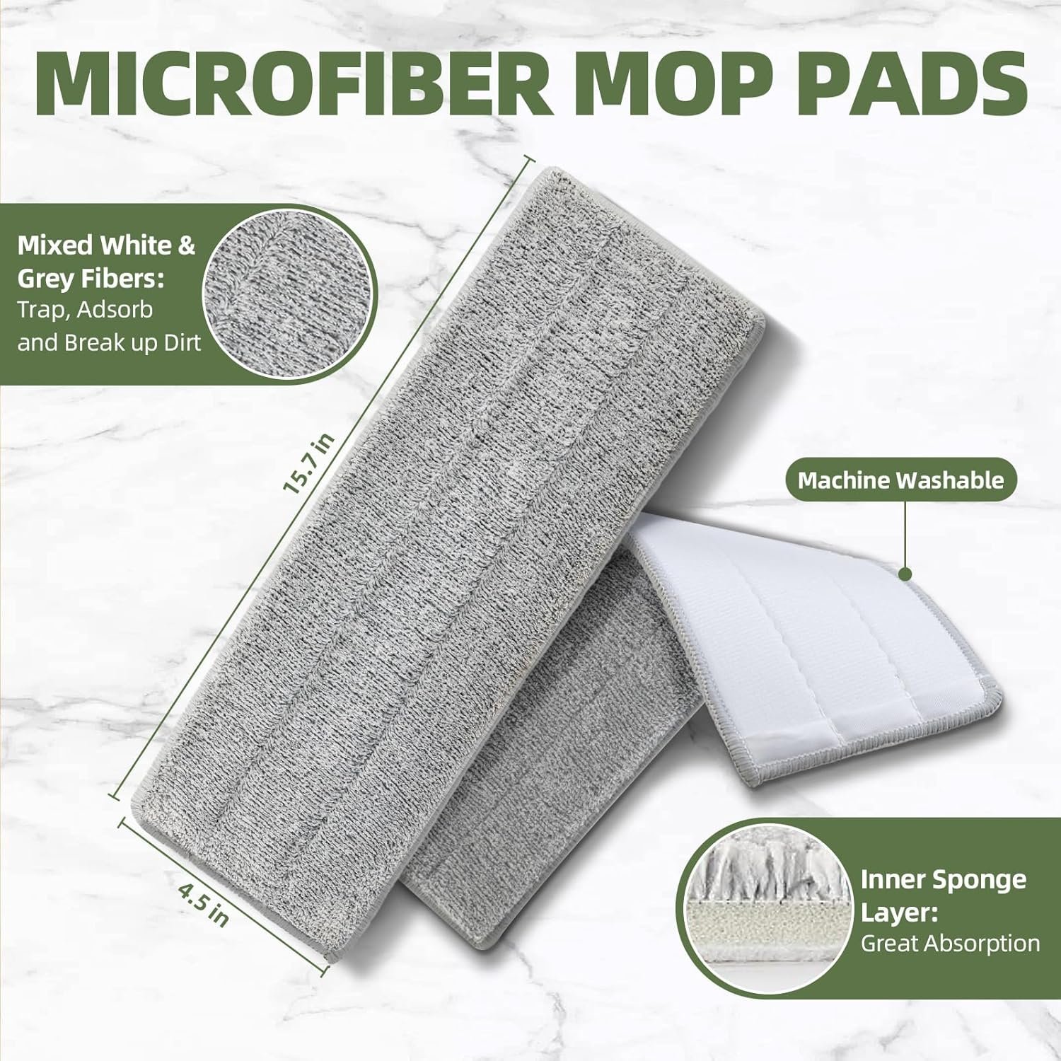 Flat Mop Pads 6pcs for Mop and Bucket Set with Wringer Replacement Microfiber Cloths Compatible with Floor Cleaning Mop Bucket Set - 15.7" X 4.5" - Image 3