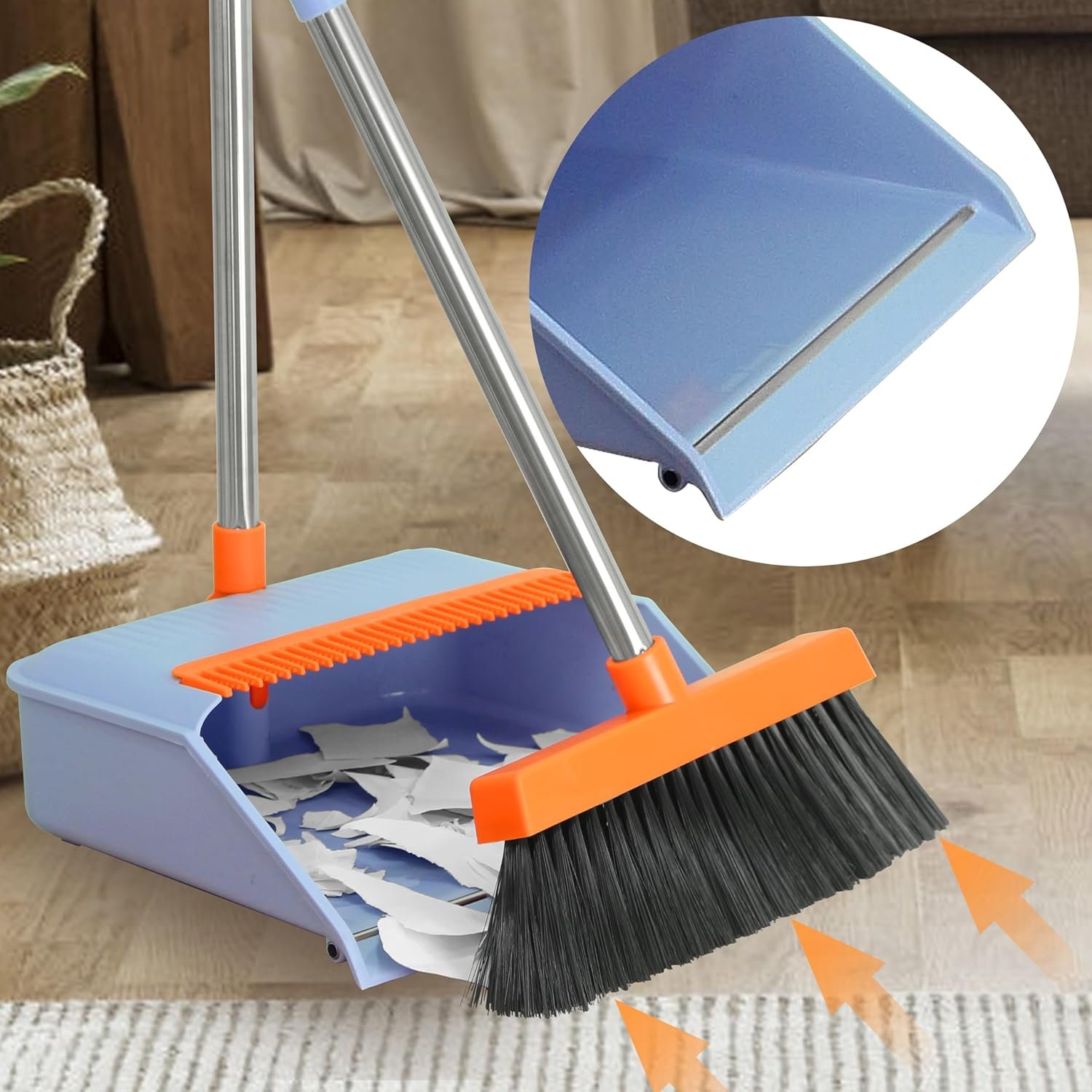 PHYEX 2-Pack Broom and Dustpan Set for Sweeping Indoor, Broom Dustpan with 48" Long Handle, Broom with Dustpan Combo Set(Purple) - Image 6