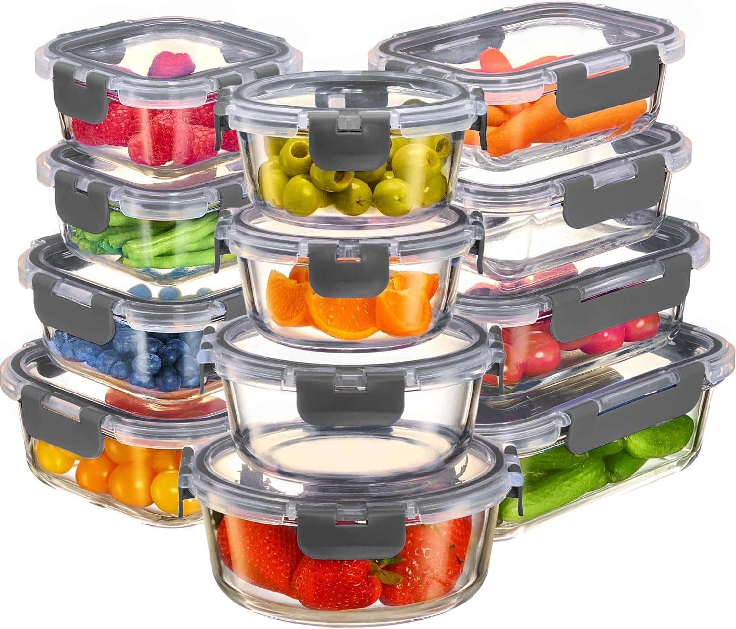 FineDine 24 Piece Premium Borosilicate Glass Meal Prep Containers Glass - Airtight Food Storage Containers with Lids, Hinged Locking Lid, BPA Free, For Meal Prep/Freezer/Oven - Image 2