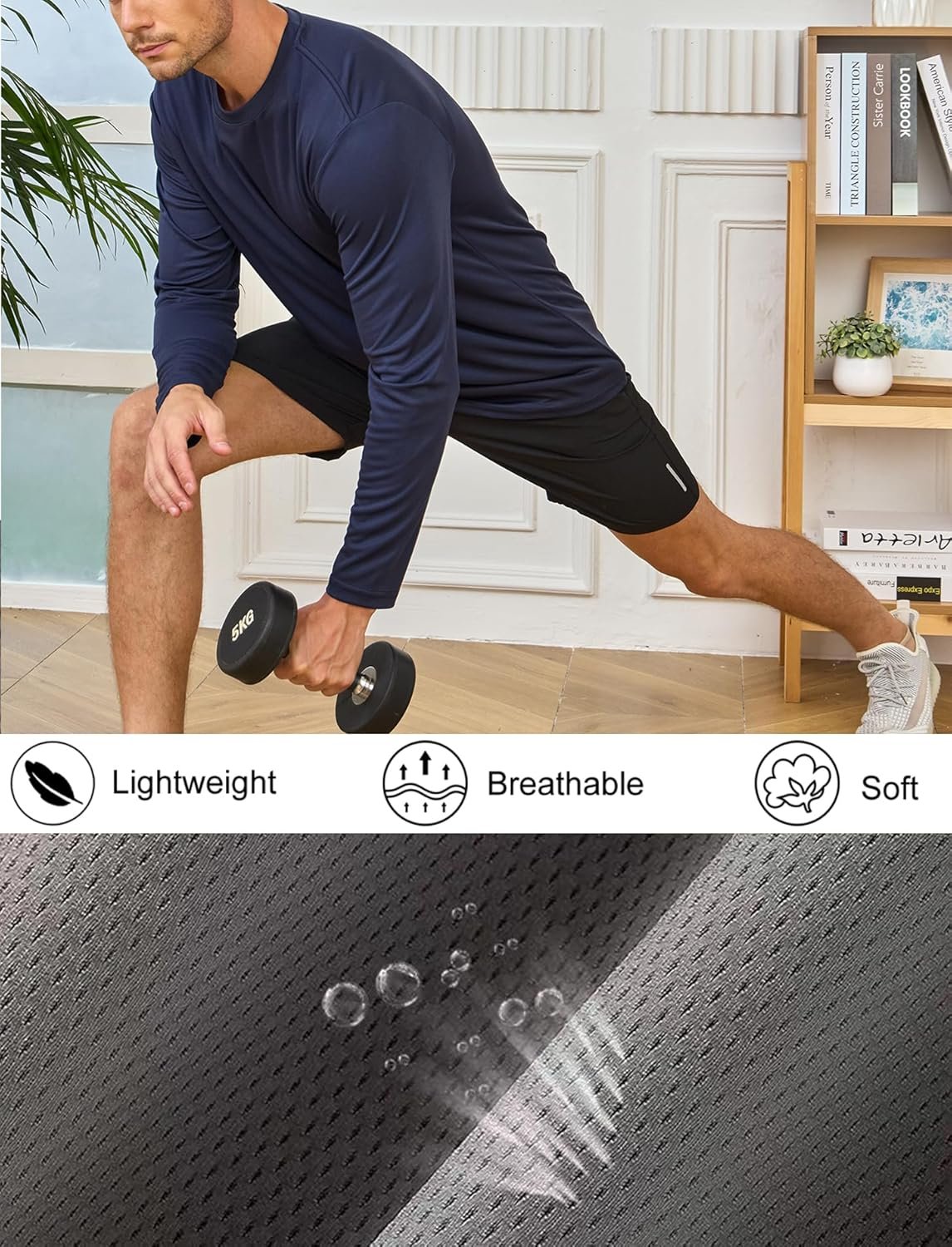 5 Pack Mens Long Sleeve Shirts Quick Dry Moisture Wicking Athletic Running Gym Workout T Shirts - Image 6