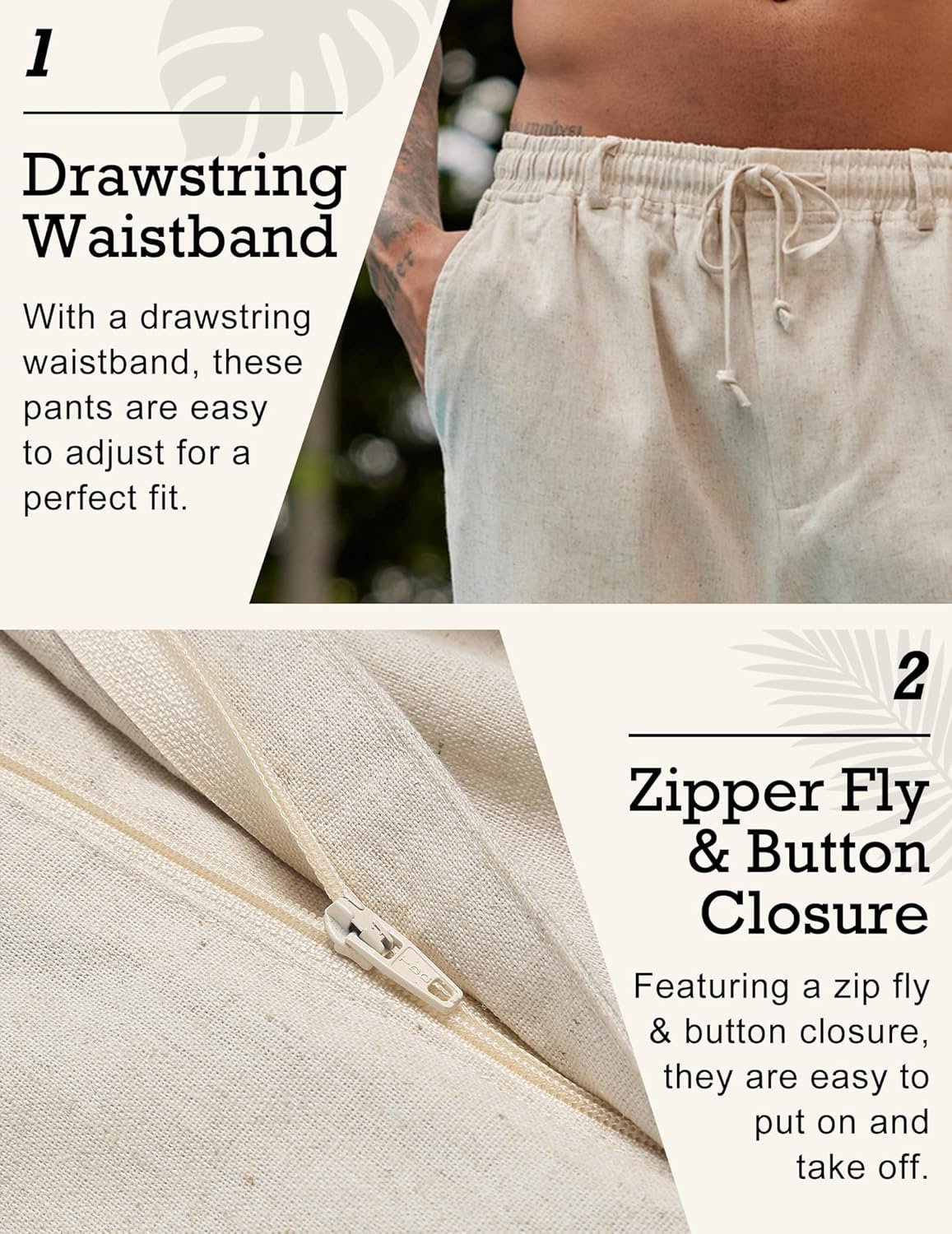 COOFANDY Men's Linen Pants Casual Beach Summer Pant Elastic Waist Drawstring Lightweight Trousers - Image 5