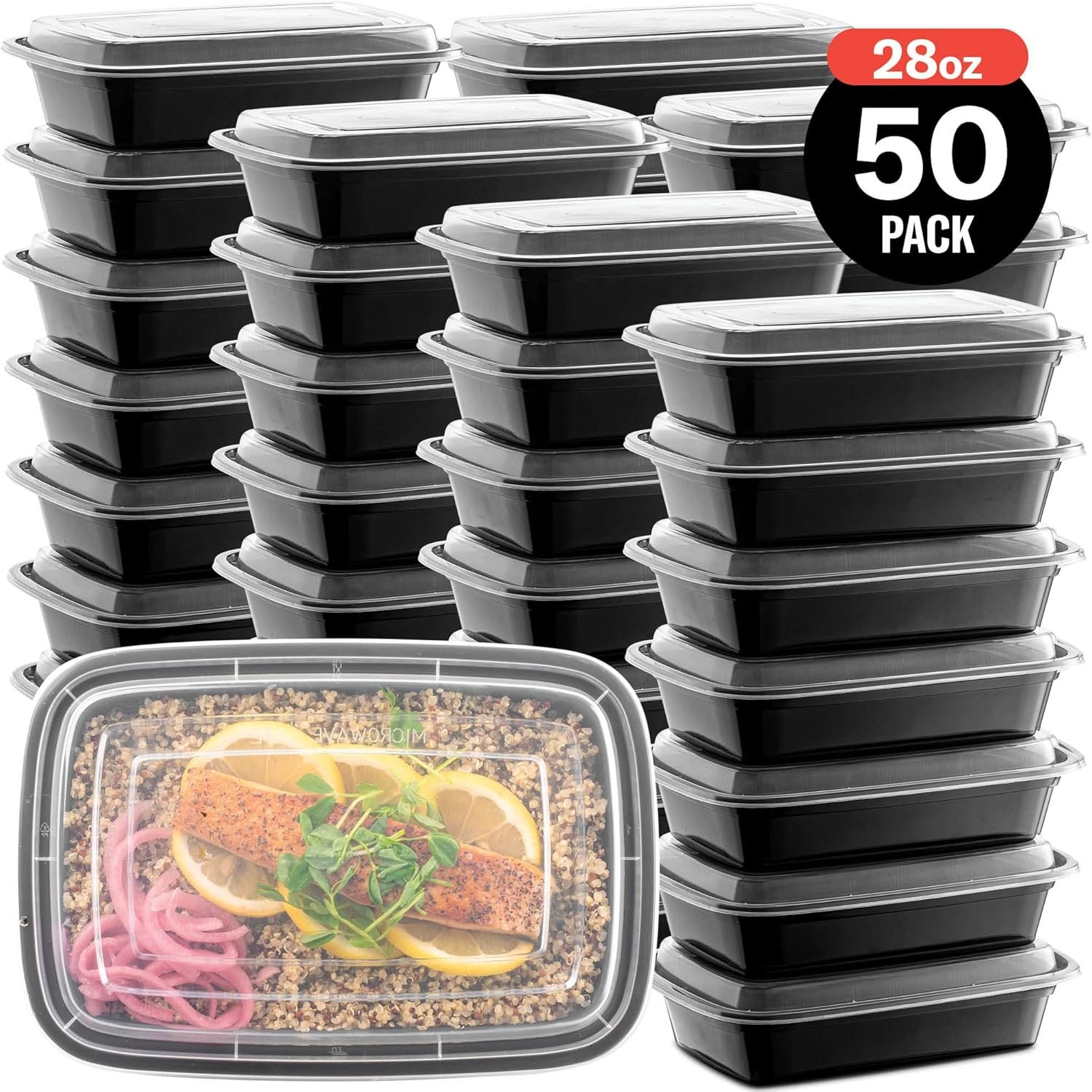 50-Pack Reusable Meal Prep Containers Microwave Safe Food Storage Containers with Lids, 28 oz - 1 Compartment Take Out Disposable Plastic Bento Lunch Box To Go, BPA Free - Dishwasher & Freezer Safe - Image 8