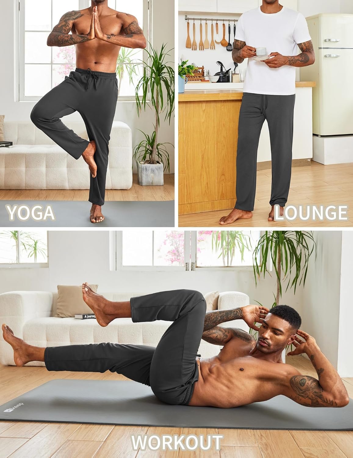 COOFANDY Men's Yoga Sweatpants Open Bottom Lightweight Sweat Pants Drawstring Athletic Lounge Pants with Pockets - Image 4