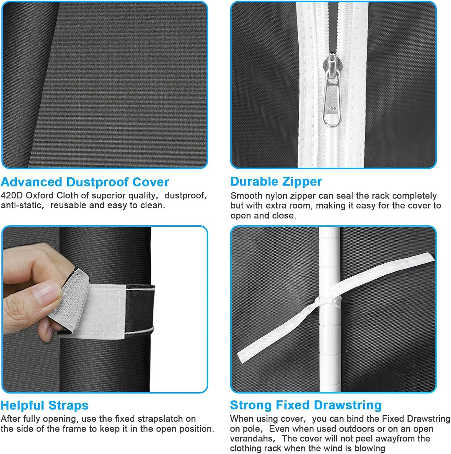 Ulif E13C Heavy Duty Closet Organizer System,Freestanding Clothing Racks for Hanging Clothes,Adjustable Garment Rack 63" W x 16" D x 77" H Hold 960 lbs,White Clothing Rack with Black Dustproof Cover - Image 7