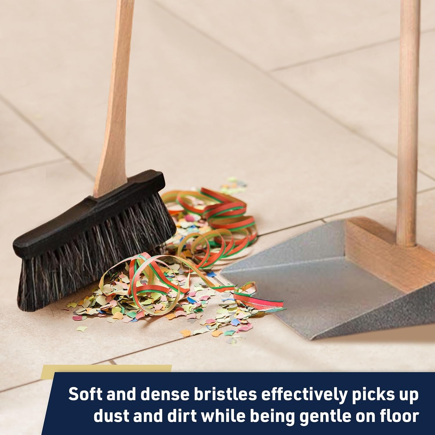 Kings County Tools Broom and Dustpan Combo Set - 31” Natural Horsehair Broom and Stainless Steel Standing Dustpan with Beechwood Handles - Dust Pan and Brush Set for Home, Kitchen, or Outdoor Use - Image 4