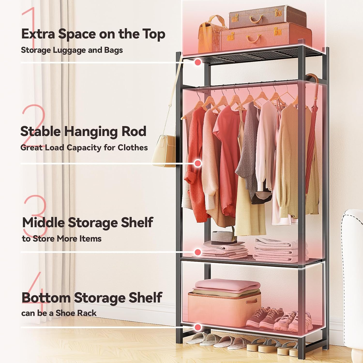 Small Clothes Rack -30" Wide Clothing Rack with 3 Shelves for Small Space, Sturdy Metal Portable Wardrobe Closet Organizer, Load 400 lbs, Black - Image 5
