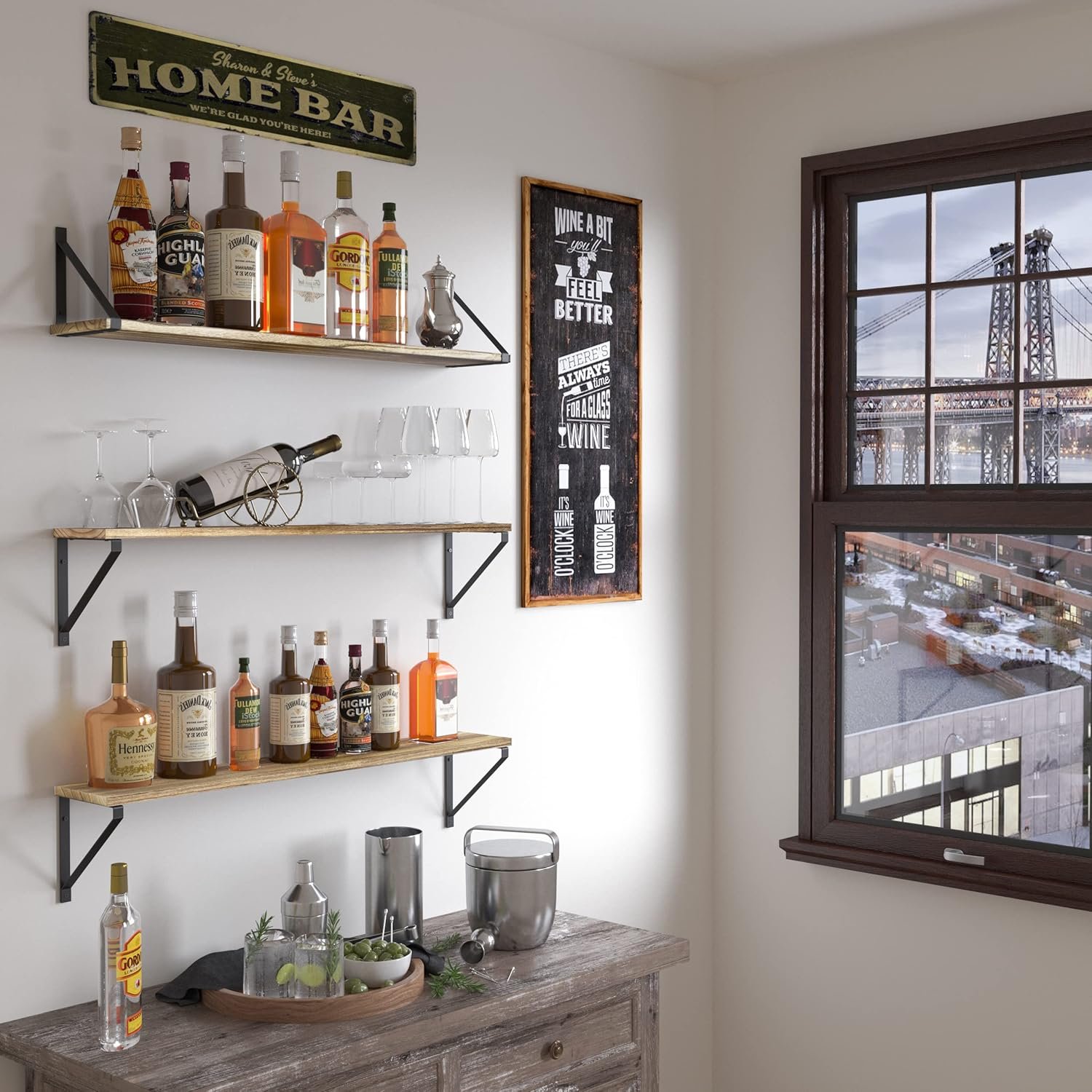 Wallniture Bora 36 Inch Large Floating Shelves for Wall Storage, Floating Bookshelf Set of 3, Burned Wood Wall Shelves for Books - Image 9