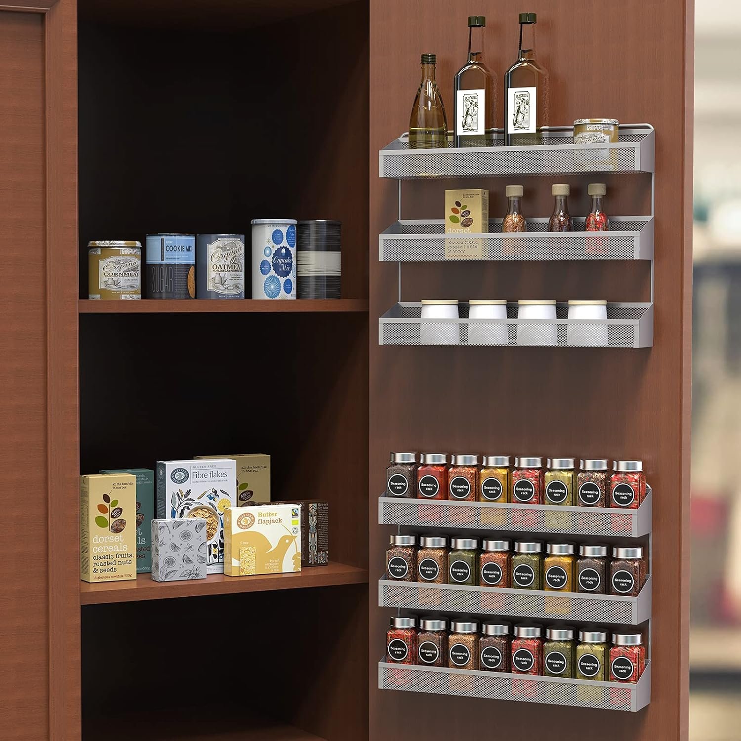 Auledio 2 Pack Spice Rack Organizer, 3 Tier Counter-top Stand or Wall Mounted Storage Rack Hanging Shelf for Kitchen Cabinet, Cupboard, Pantry Door or Bathroom Shower Cosmetic - Chrome - Image 4