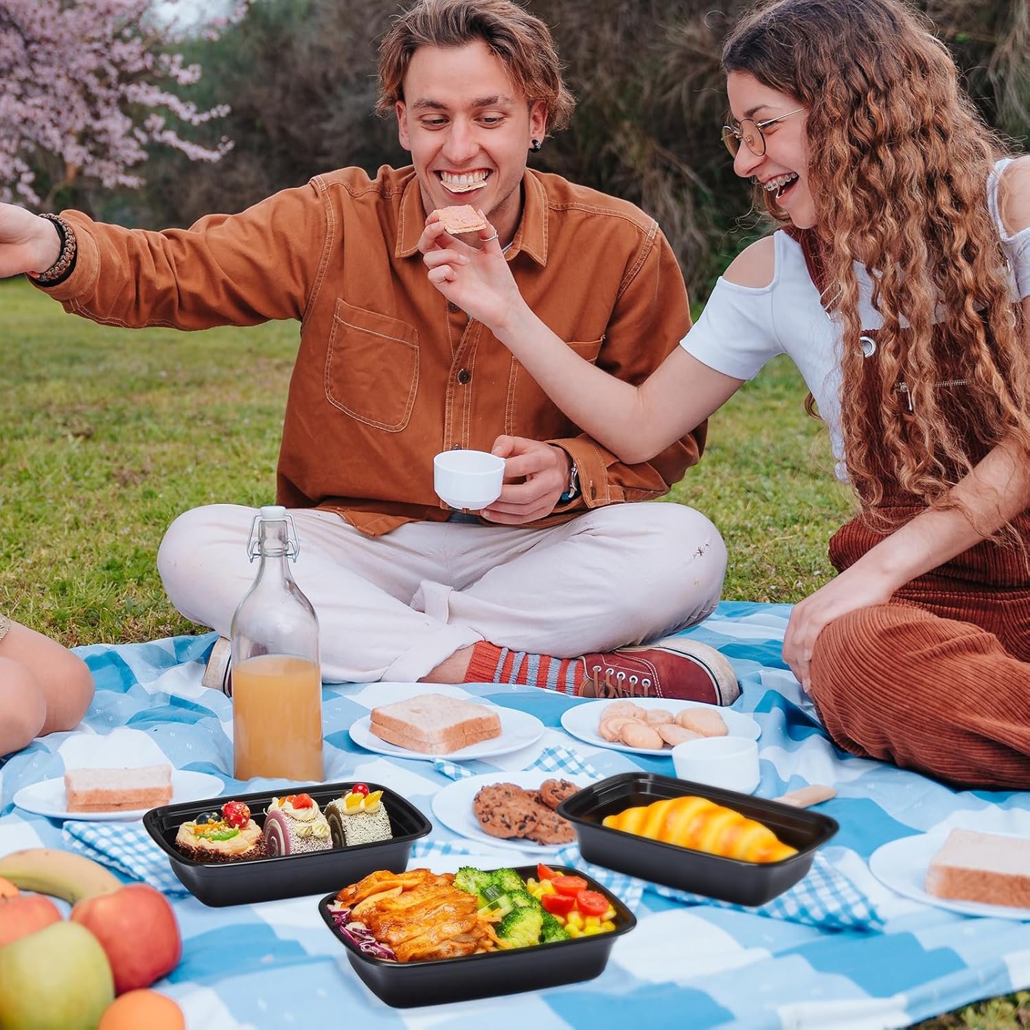 100-Piece (50-Pack) 24 OZ Meal Prep Containers Reusable with Lids, Sturdy Leakproof & Food Safe, Microwave, Freezer, Dishwasher Safe To Go Food Containers, Plastic Take Out Containers, Black - Image 8