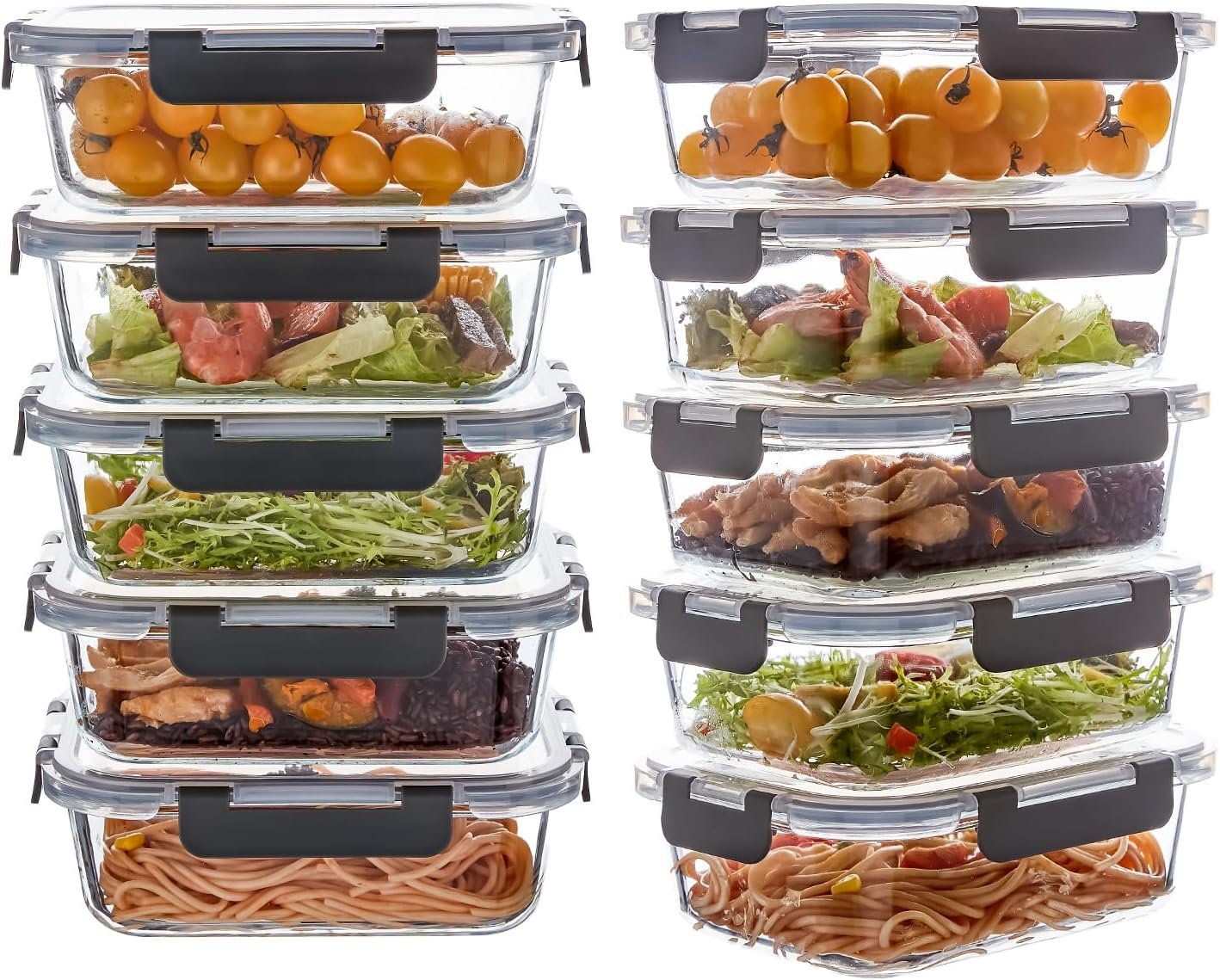 10 Pack 22 oz Glass Meal Prep Containers, Glass Food Storage Containers with Lids, Reusable Airtight Leakproof Lunch Bento Boxes Freezer, Microwave Oven and Dishwasher, Gray - Image 2