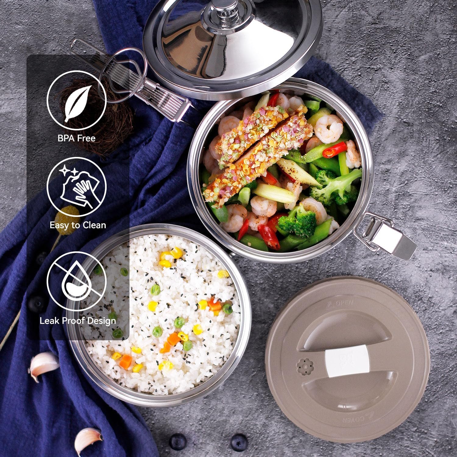 GOLDEN KEY 120 oz Stainless Steel Stackable Lunch Box for Adult, Huge Capacity Bento Box with Stackable 4 Tier Food Container, and Lunch Bag (120 Ounces 4-Layers Bento) - Image 6