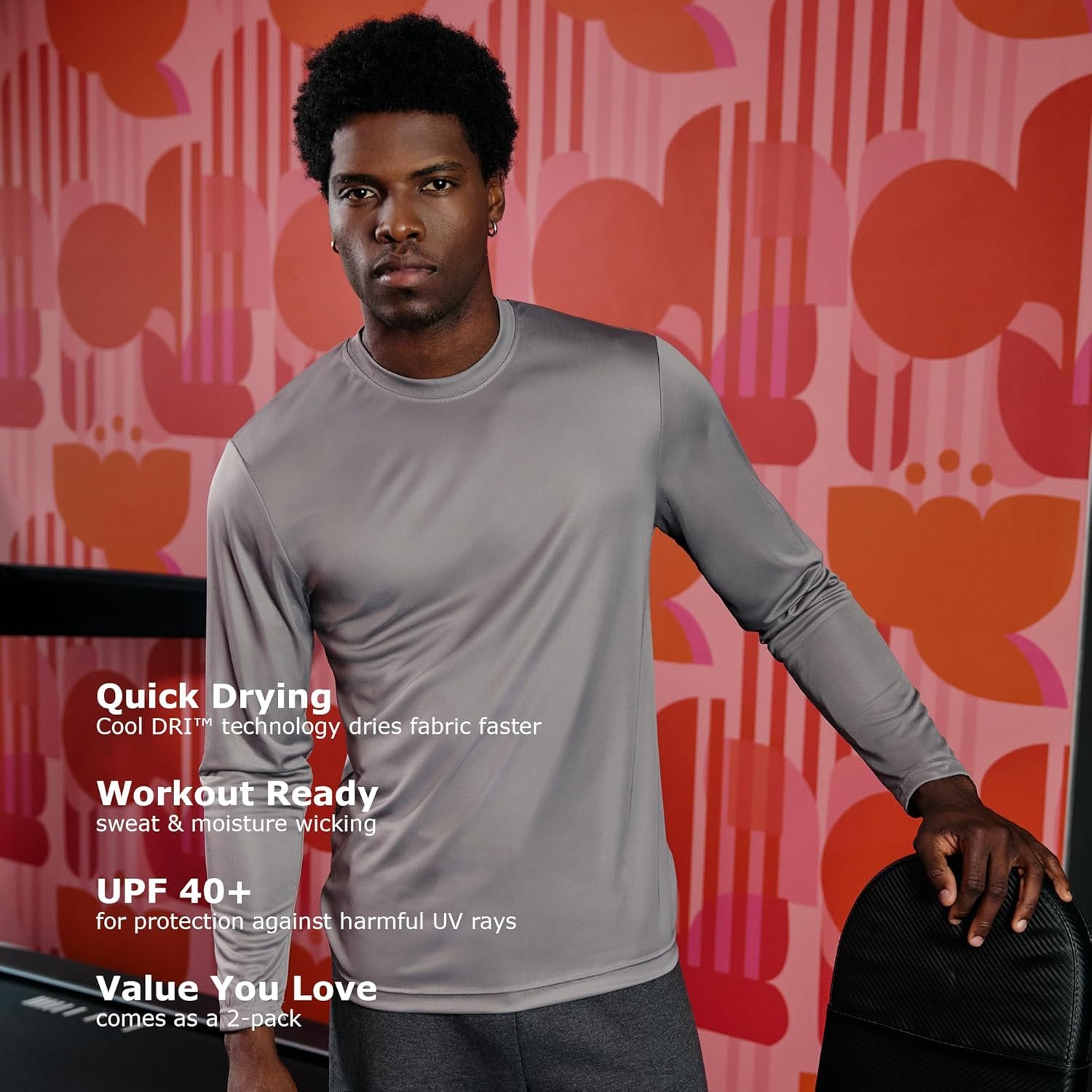 Hanes Sport Men's Long-Sleeve T-Shirt Pack, Cool DRI Moisture-Wicking Performance T-Shirts, Performance Tee, 2-Pack - Image 7