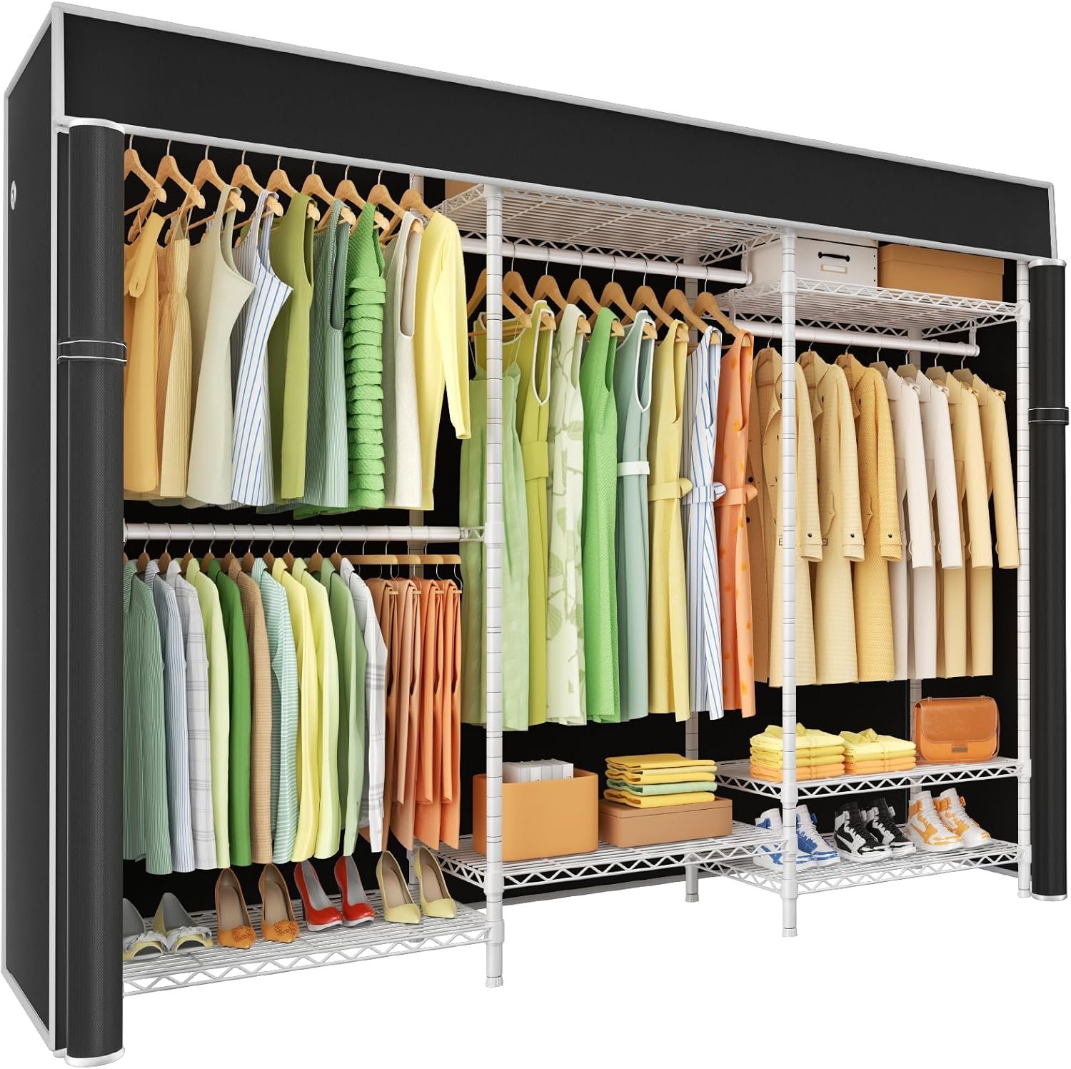 Ulif E13C Heavy Duty Closet Organizer System,Freestanding Clothing Racks for Hanging Clothes,Adjustable Garment Rack 63" W x 16" D x 77" H Hold 960 lbs,White Clothing Rack with Black Dustproof Cover - Image 2