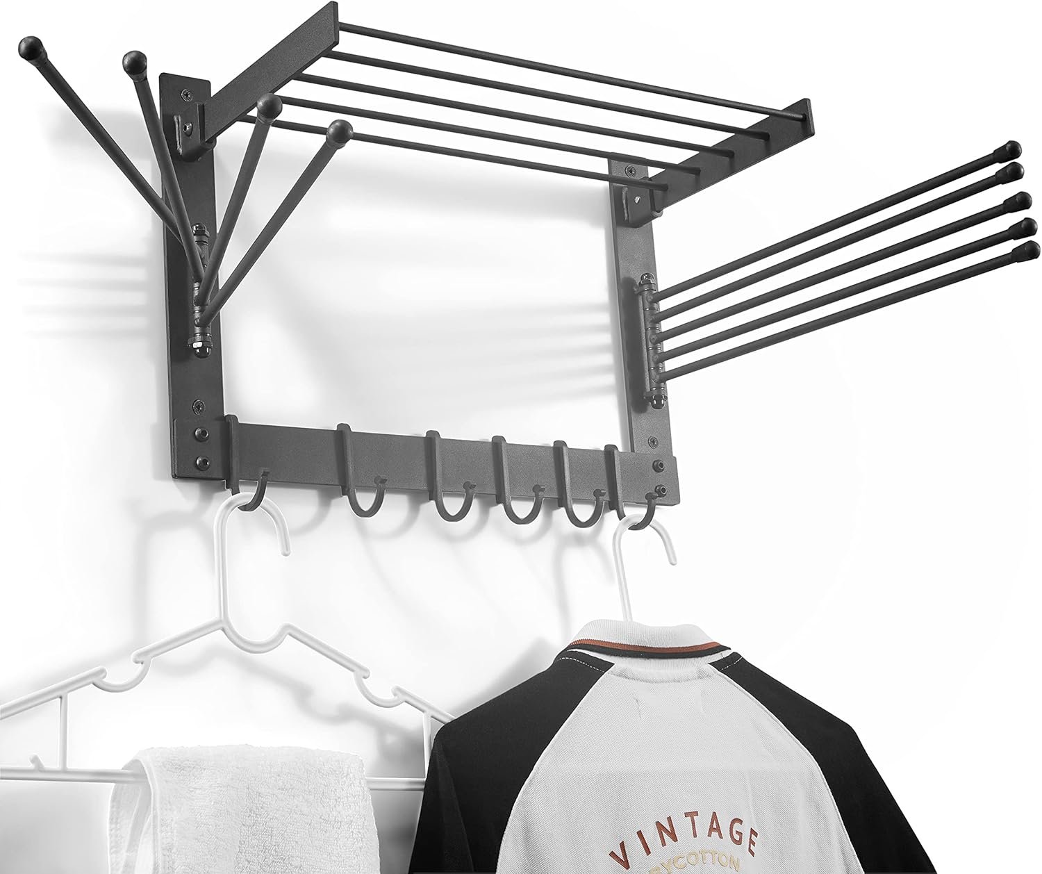 BATODA Wall-Mounted Steel Clothes Drying Rack - Swivel Towel Hanger for Laundry Room & Bathroom - Space Saver (Steel) - Image 2