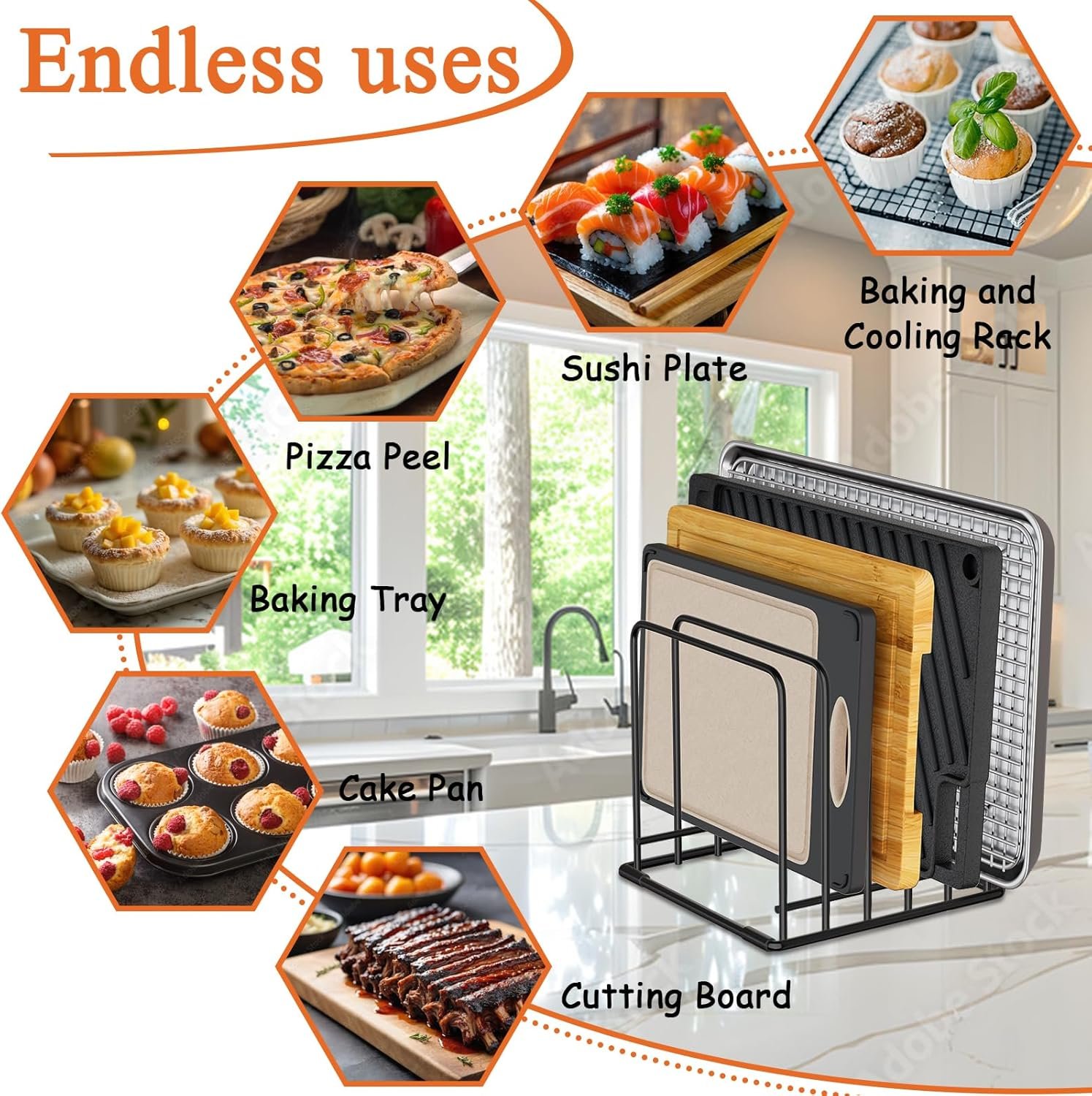2-Pack Dish Rack & Cutting Board Organizer – 5-Tier Metal Rack for Cutting Boards, Bakeware, Trays – Space-Saving Kitchen Storage, Rust-Resistant Dish Organizer for Cabinets, Countertops & Pantry - Image 9