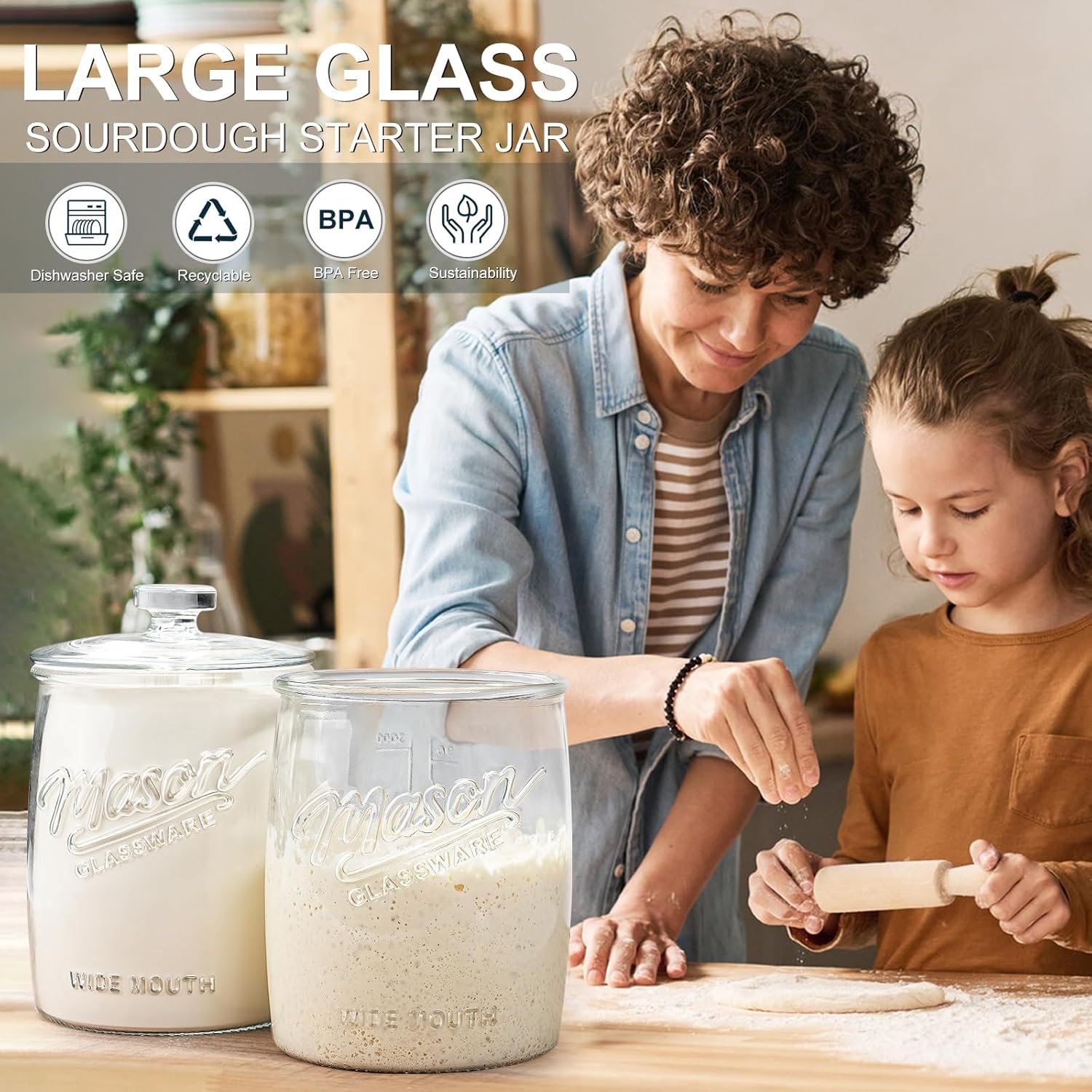 1 Gallon Glass Cookie Jar with Airtight Lid, Wide Mouth Mason Jar for Pantry & Laundry Room Organization, Large Apothecary Jars for Sugar, Candy, Rice, Dog Treat & Food Storage Jar– Set of 1 - Image 5