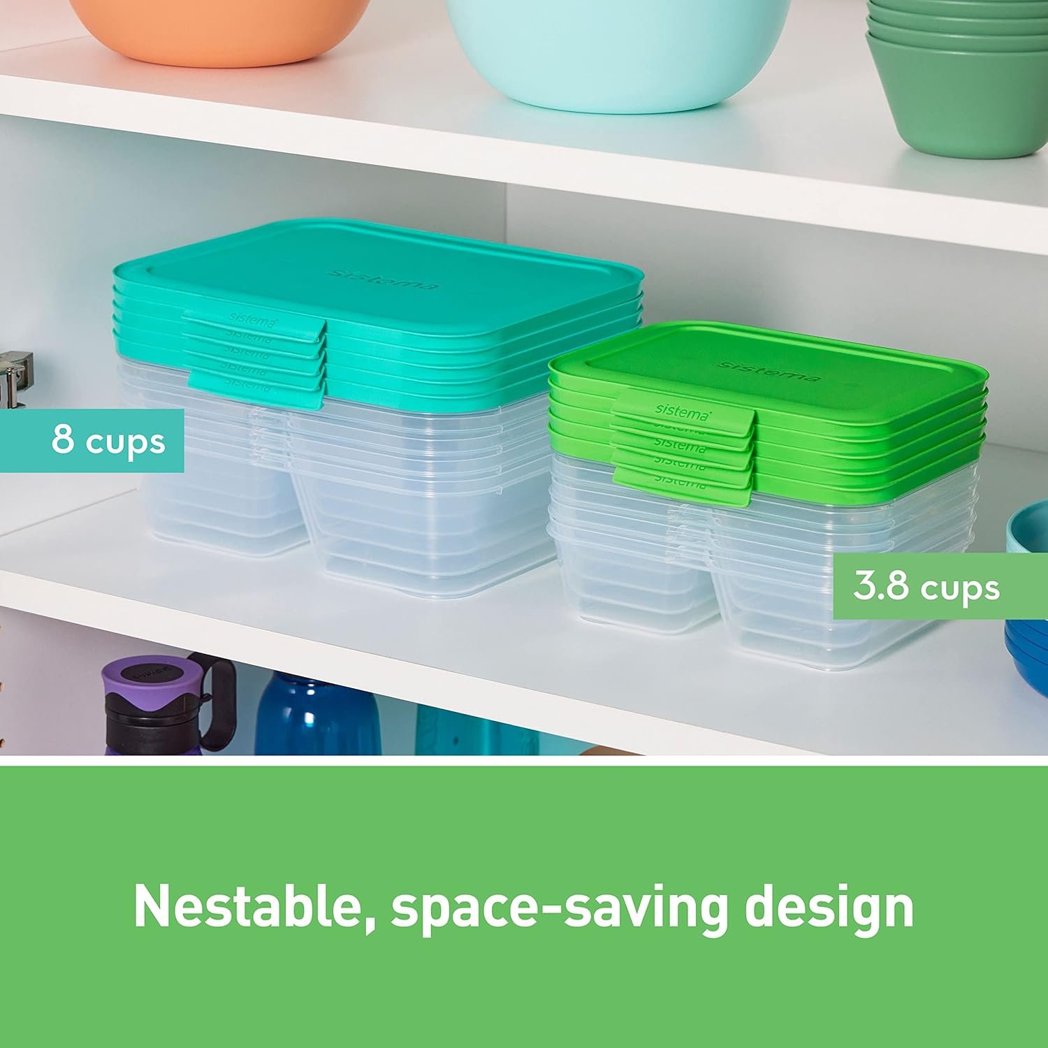 Sistema Nest It Meal Prep Food Storage Containers, 3 Compartments, 8 Cups, BPA-Free, 5-Pack - Image 7