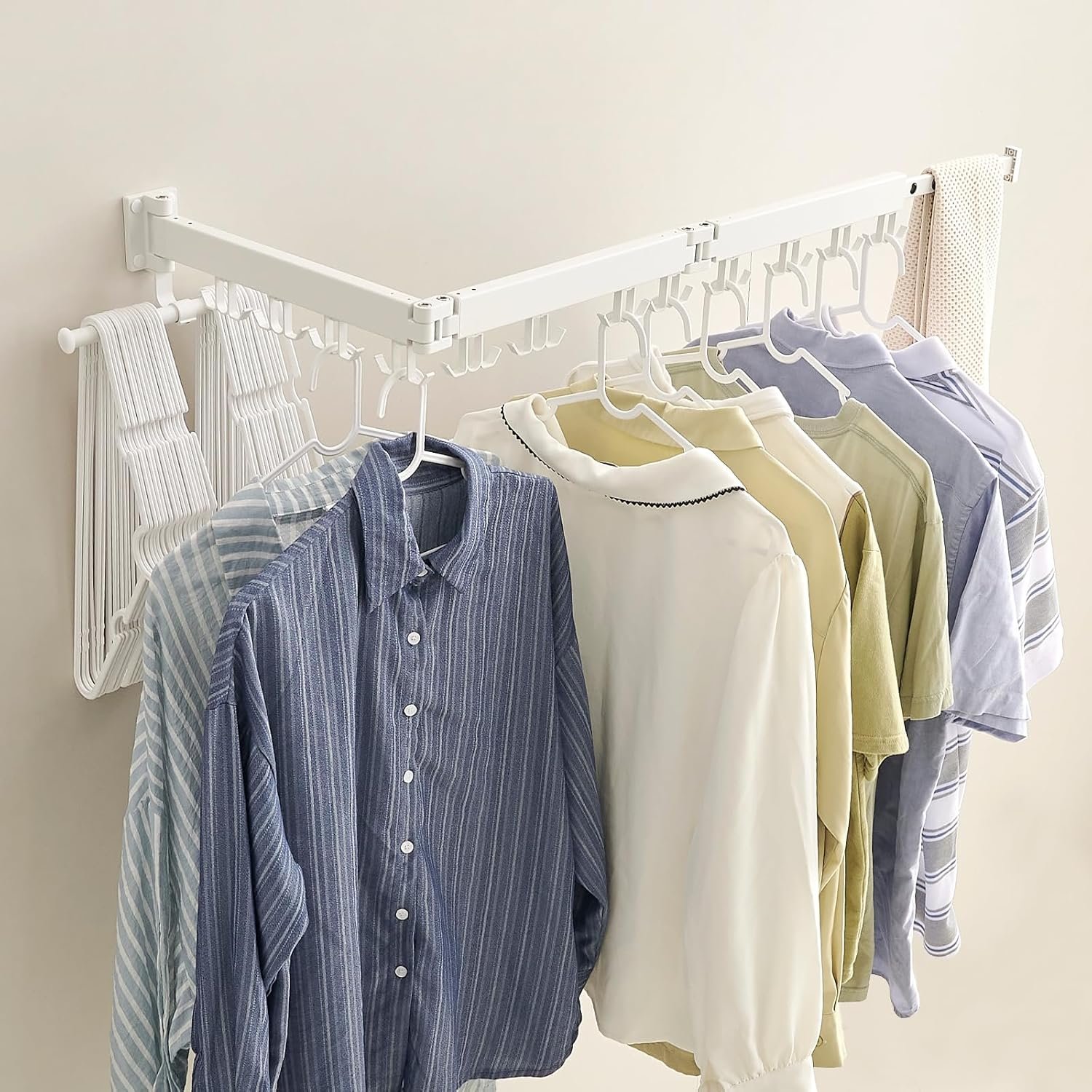 JOOM Clothes Drying Rack Wall Mounted,Folding Clothes Drying Rack,Retractable,Collapsible(Tri-Fold,Upgrade Hook),Wall Mounted Drying Rack for Laundry Balcony Bathroom (White) - Image 6