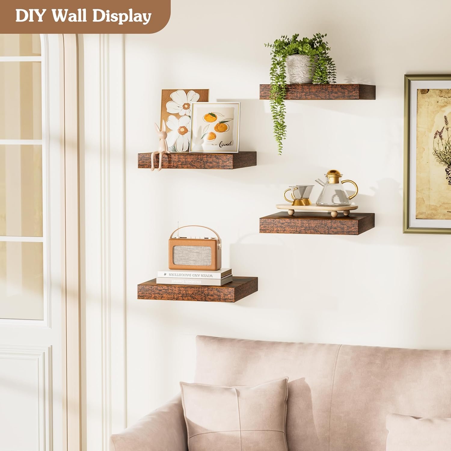 Olakee Corner Floating Shelf Set of 4, 9.84’’ Rustic Wood Wall Mounted Corner Shelf for Bathroom, Bedroom, Kitchen, Living Room, Farmhouse, Office-Heavy Duty Floating Shelves – Carbonized Black - Image 3