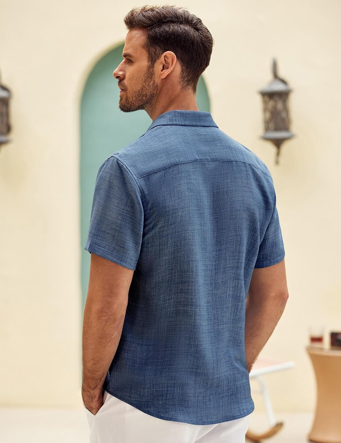 COOFANDY Mens Button Down Short Sleeve Shirt Casual Shirts Summer Beach Textured Shirts with Pocket - Image 5