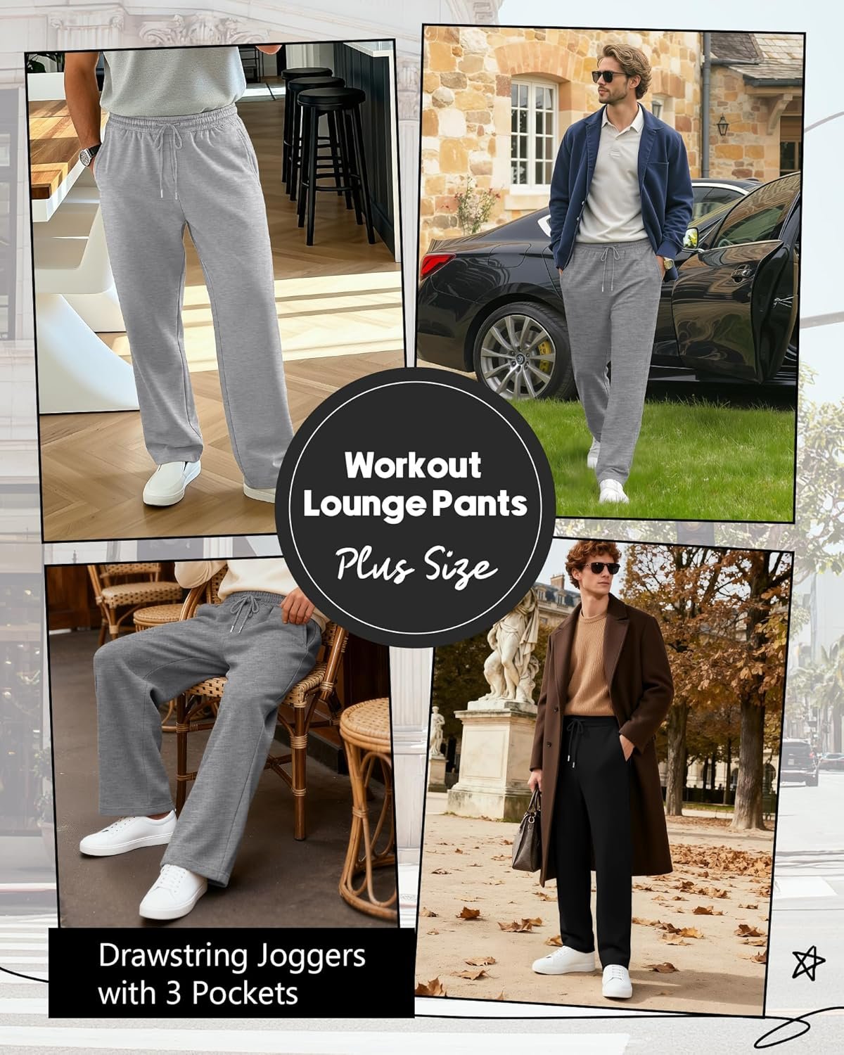 3 Pack Men's Big and Tall Sweatpants Athletic Workout Lounge Pants Plus Size Drawstring Joggers with 3 Pockets - Image 5