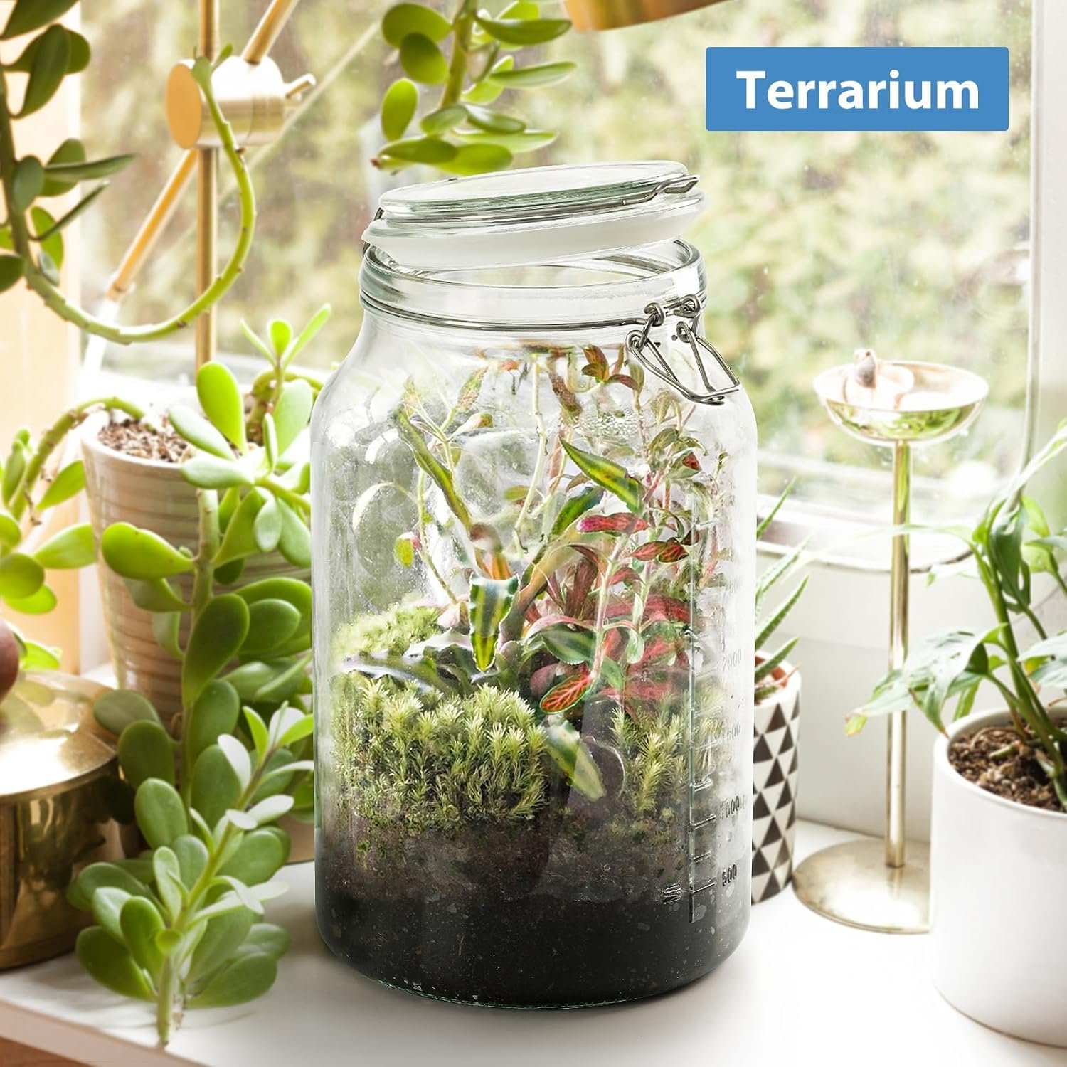 1 Gallon Super Wide Mouth Glass Storage Jars with Airtight Lids and 2 Measurement Marks, Leak Proof Glass Container with Hinged Lids, Large Pickle Jars with Labels and Silicone Gasket, 2 Pack - Image 7