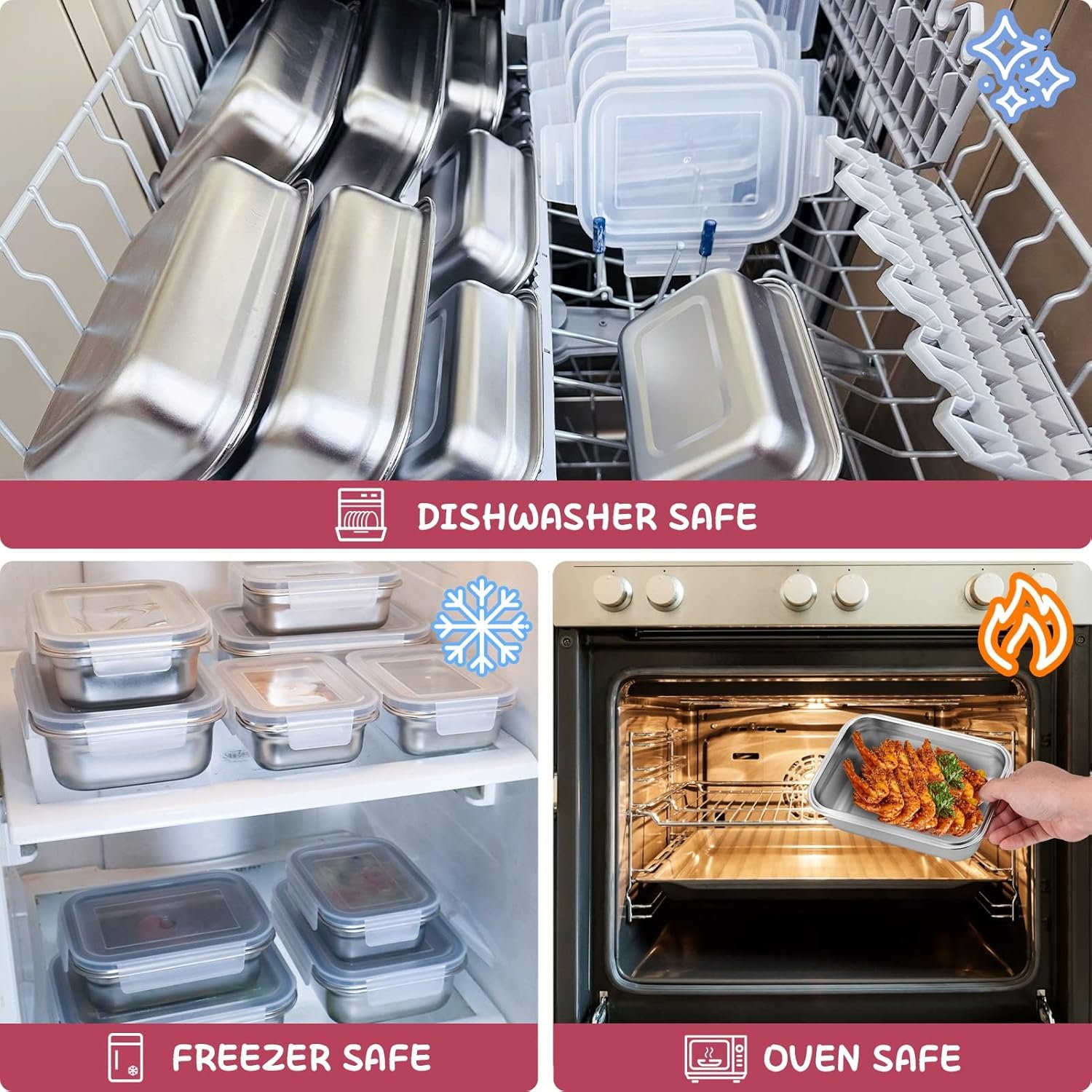 10 PC Square 304 Stainless Steel Food Containers with Lids, Airtight Bento Lunch Box, Metal Meal Prep Food Containers Reusable Stackable | Nestable Oven/Dishwsher/Freezer Safe - Image 6