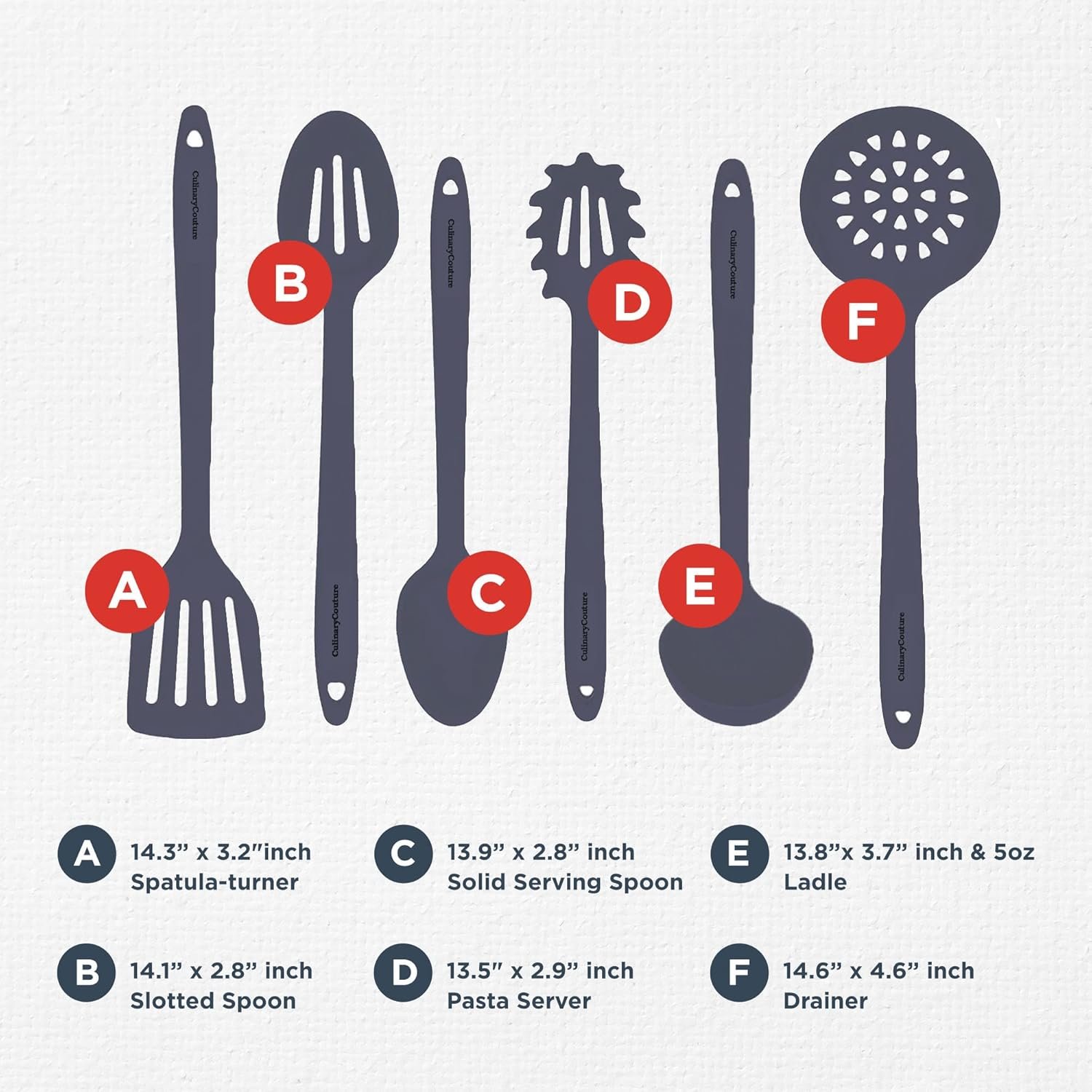 Culinary Couture Grey Silicone Kitchen Utensils Set of 6, Non-Stick Heat-Resistant Silicone Kitchen Utensils Set with Steel Inner Core - Image 3