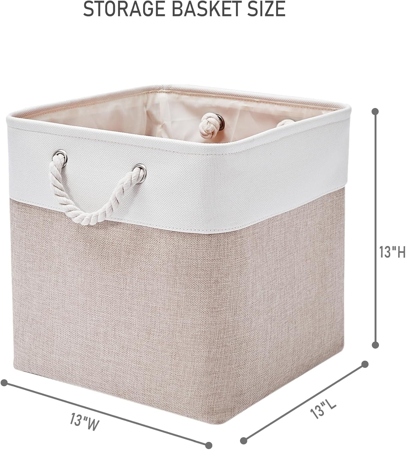 13 x 13 Inch Storage Cubes,6 Pack Cube Storage Bins for Shelves,Fabric Collapsible Storage Bins with Handles, Foldable Storage Basket for Organizing Clothes, Toys, Books (White&Beige) - Image 4