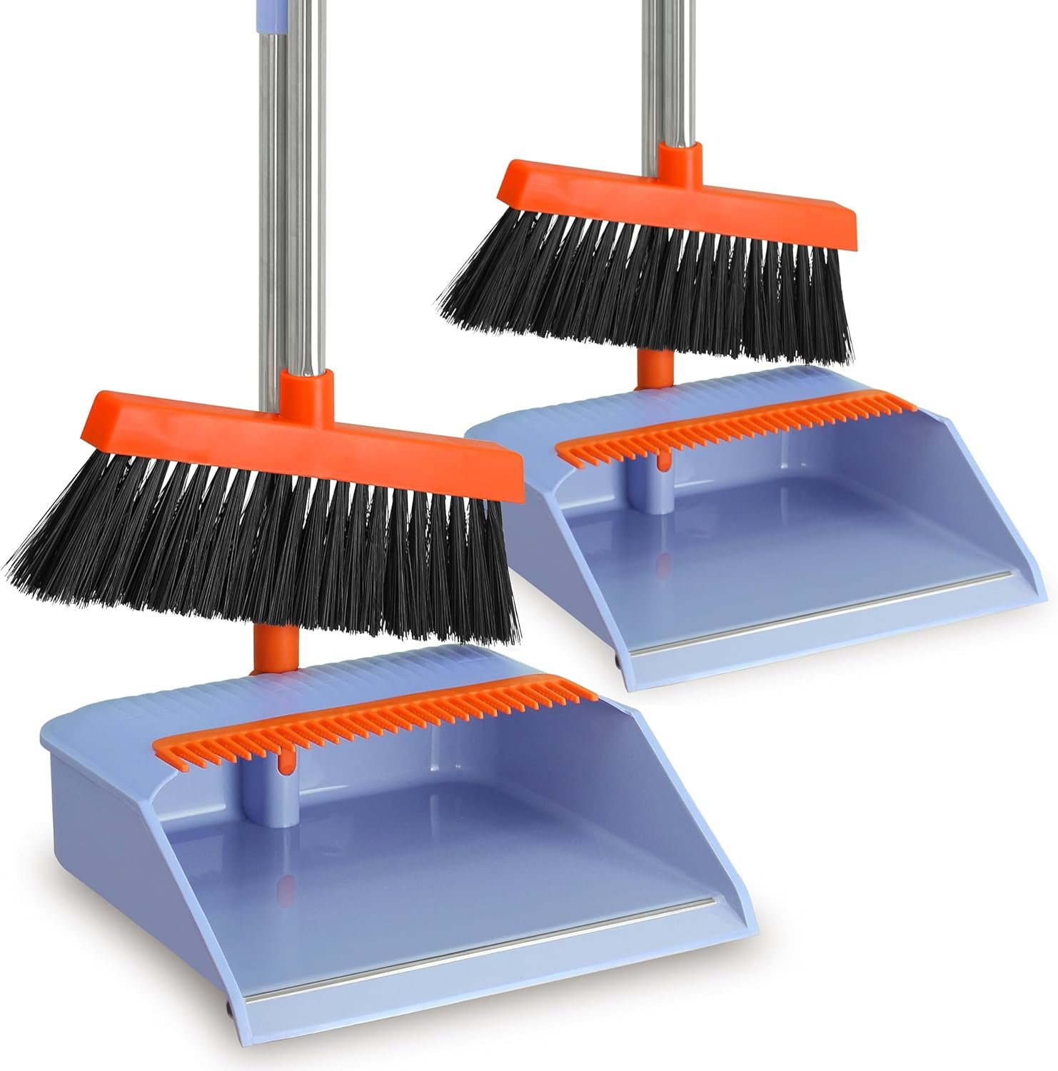 PHYEX 2-Pack Broom and Dustpan Set for Sweeping Indoor, Broom Dustpan with 48" Long Handle, Broom with Dustpan Combo Set(Purple) - Image 2