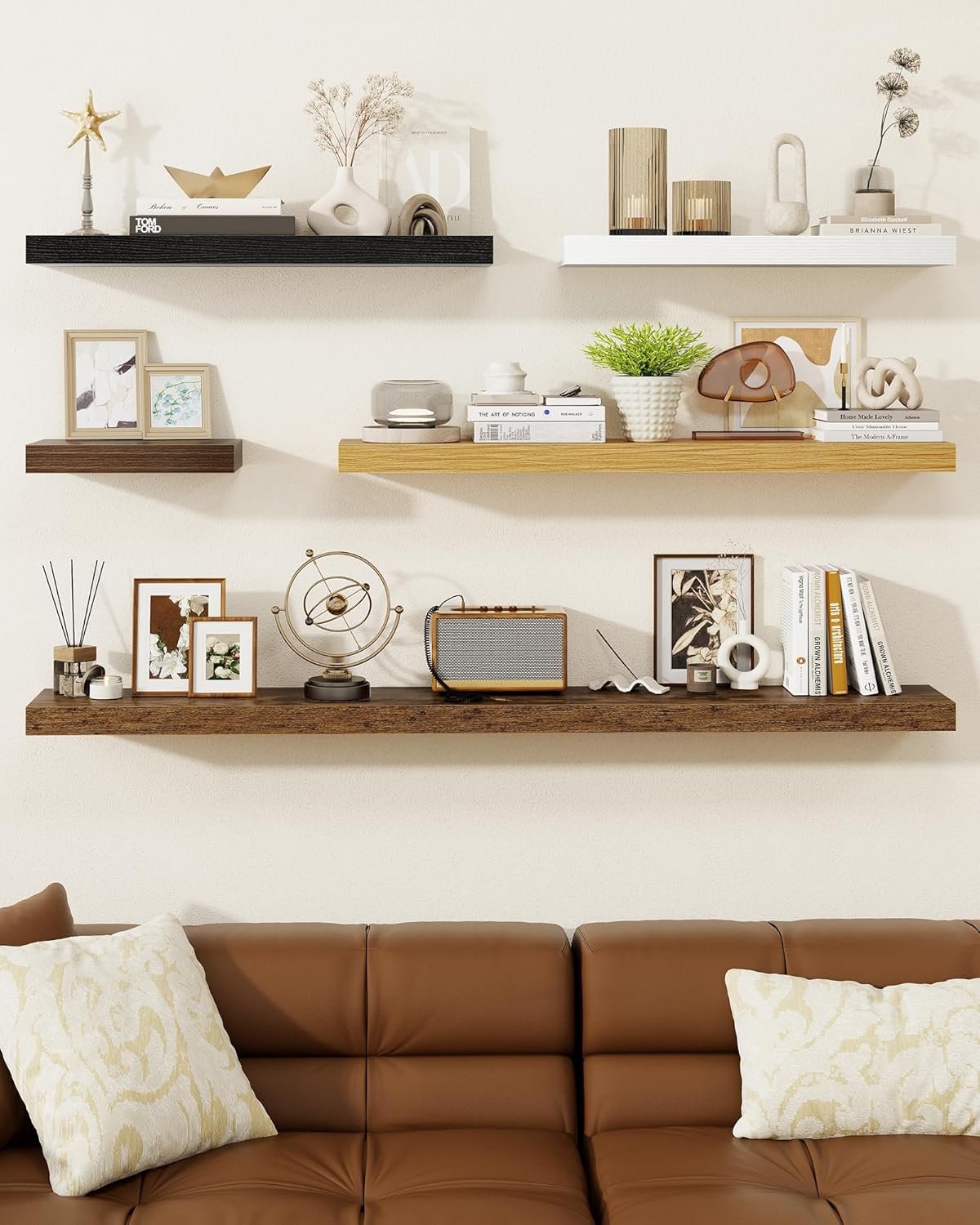 Marsmiles 30" Floating Shelves for Wall, Wooden Shelves with Invisible Brackets Set of 2, Rustic Farmhouse Wall Mounted Shelf for Kitchen Bathroom Living Room Study, Rustic Brown - Image 8