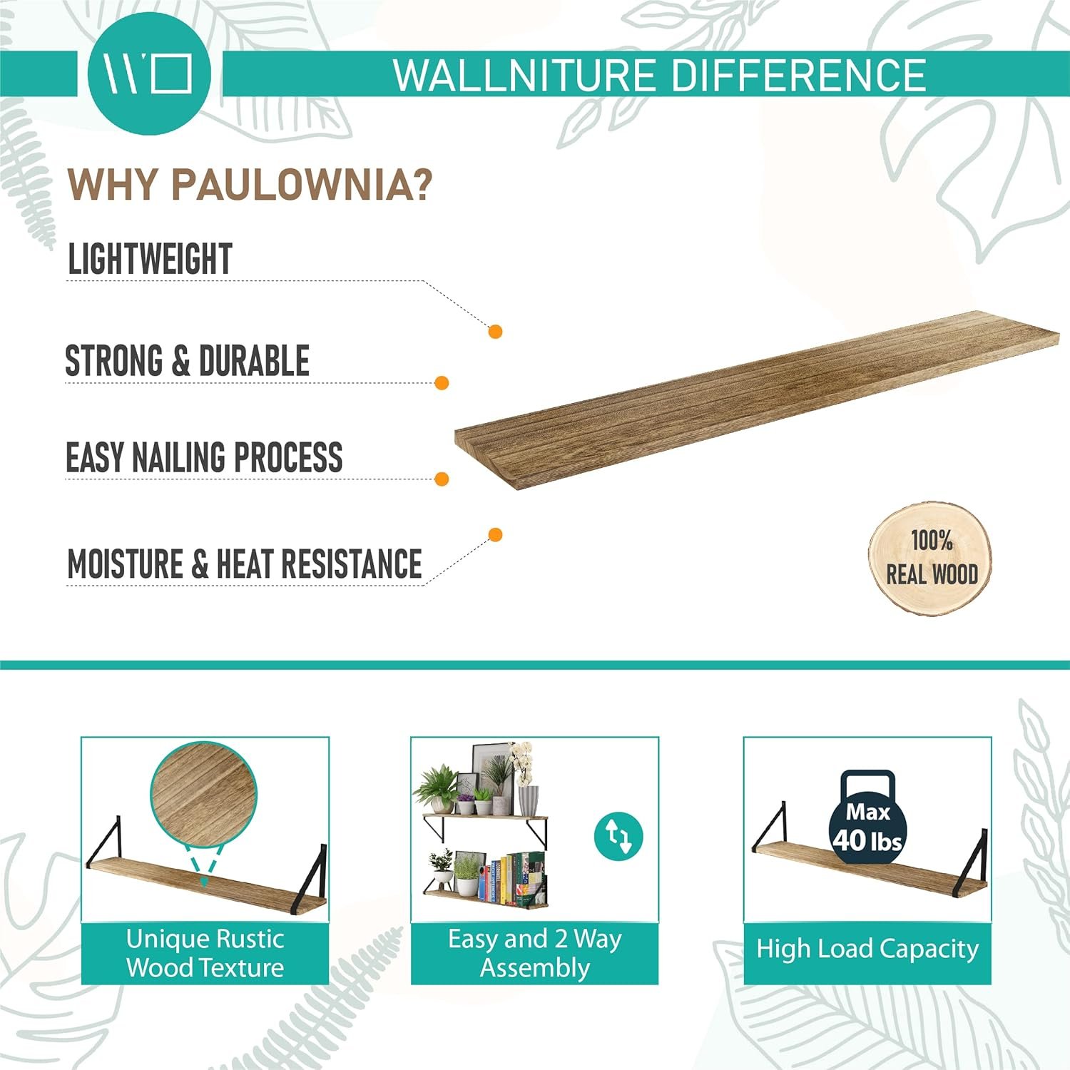 Wallniture Bora 36 Inch Large Floating Shelves for Wall Storage, Floating Bookshelf Set of 3, Burned Wood Wall Shelves for Books - Image 8