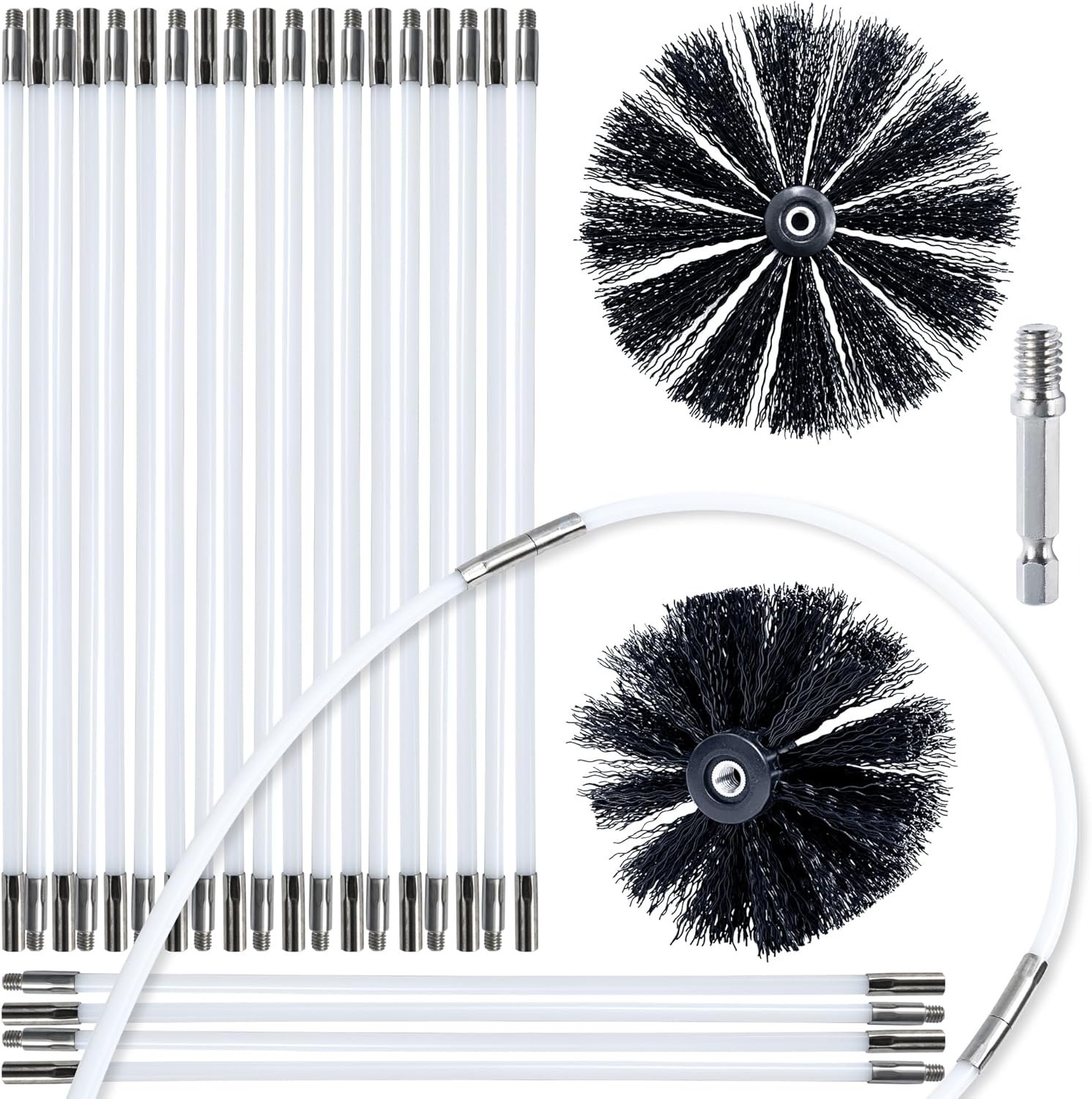 HOKLNUSE Dryer Vent Cleaner Kit Chimney Sweep Cleaning Tools Pellet Stove Cleaner Kit Air Dryer Duct Fireplace Brushes for Easy Lint Cleaning with 4" and 6" Brush Heads (Heavy Duty, 30Feet) - Image 2